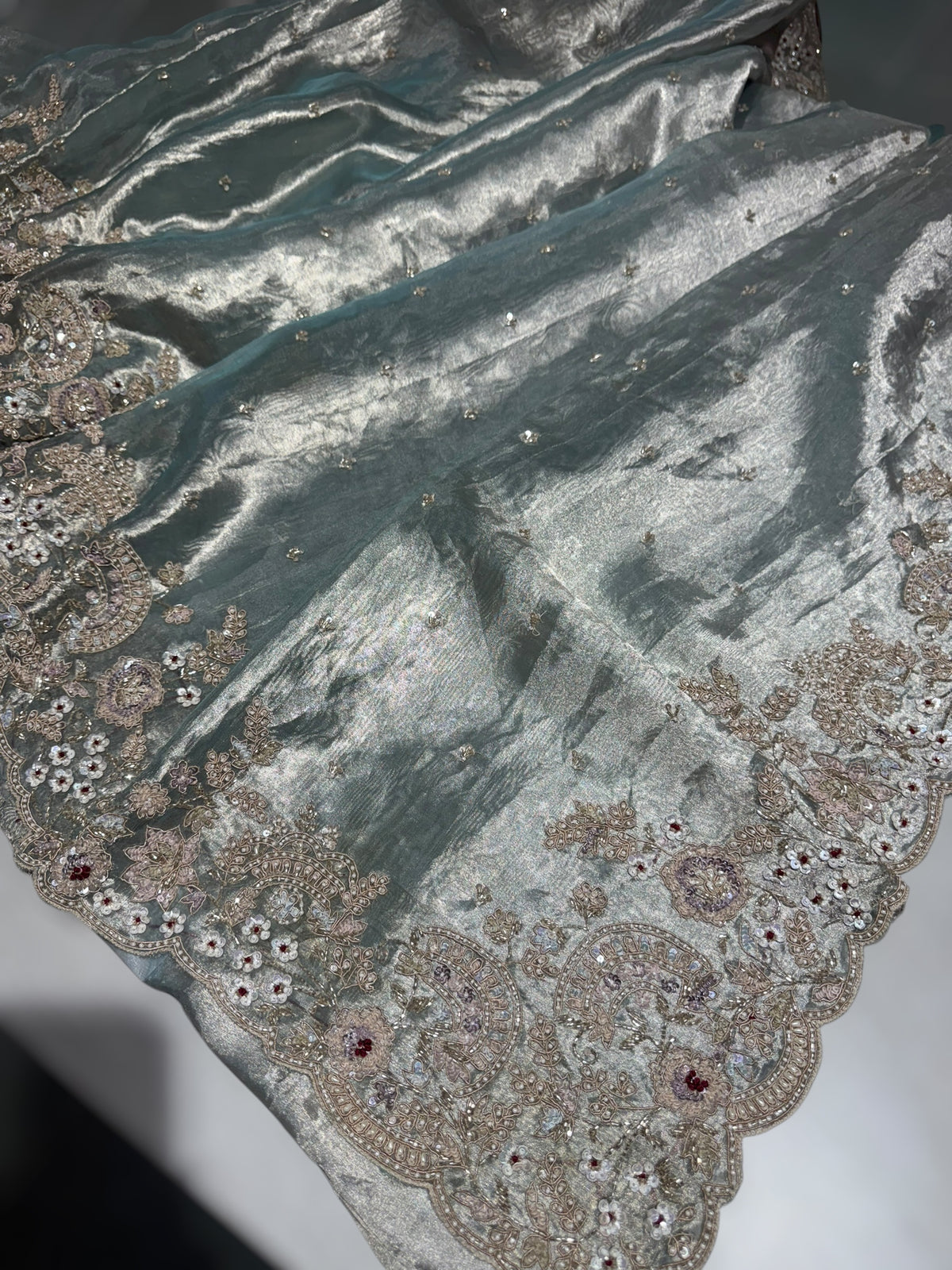 Pastel Blue tissue saree with heavy handwork