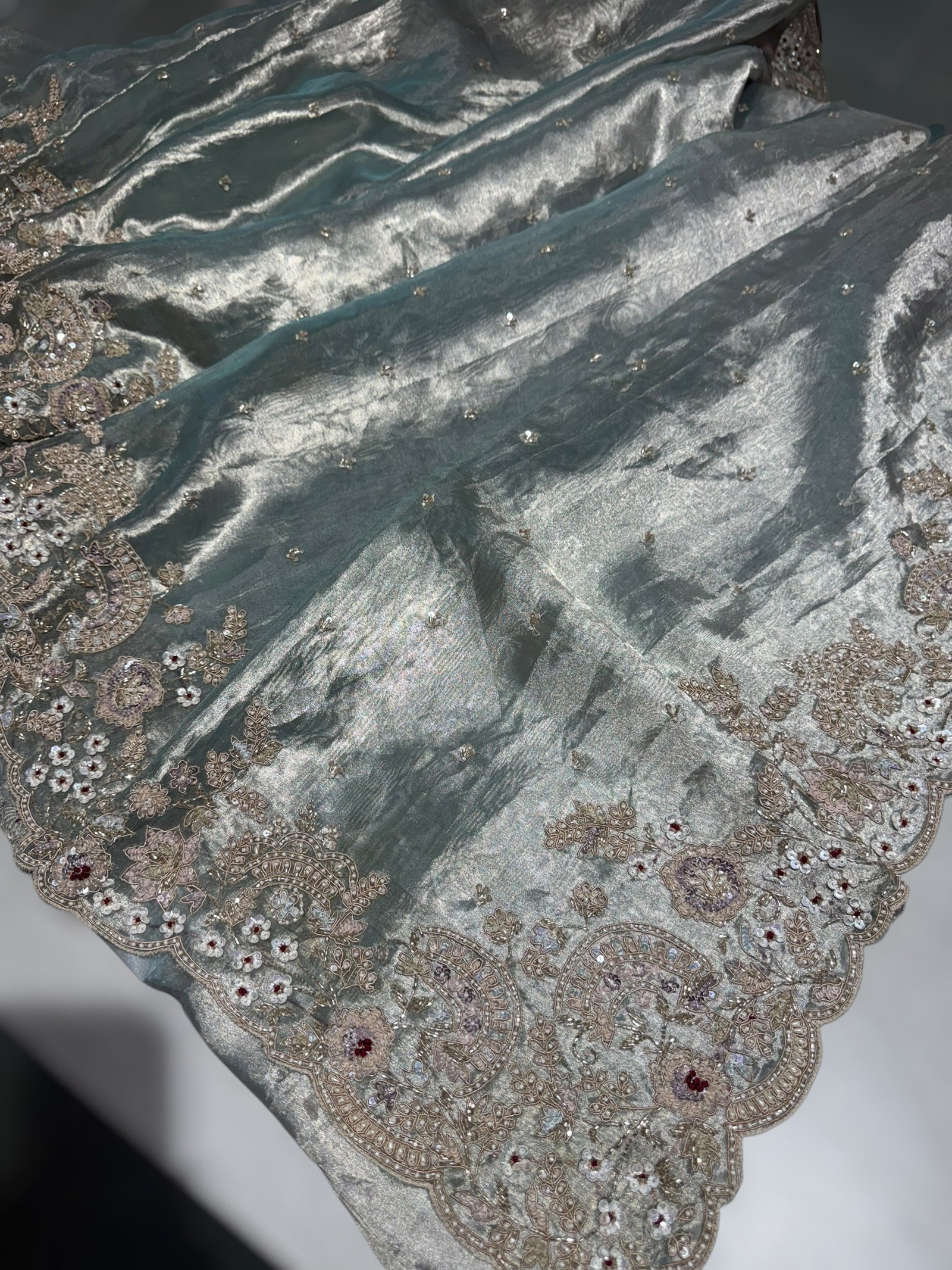 Pastel Blue tissue saree with heavy handwork