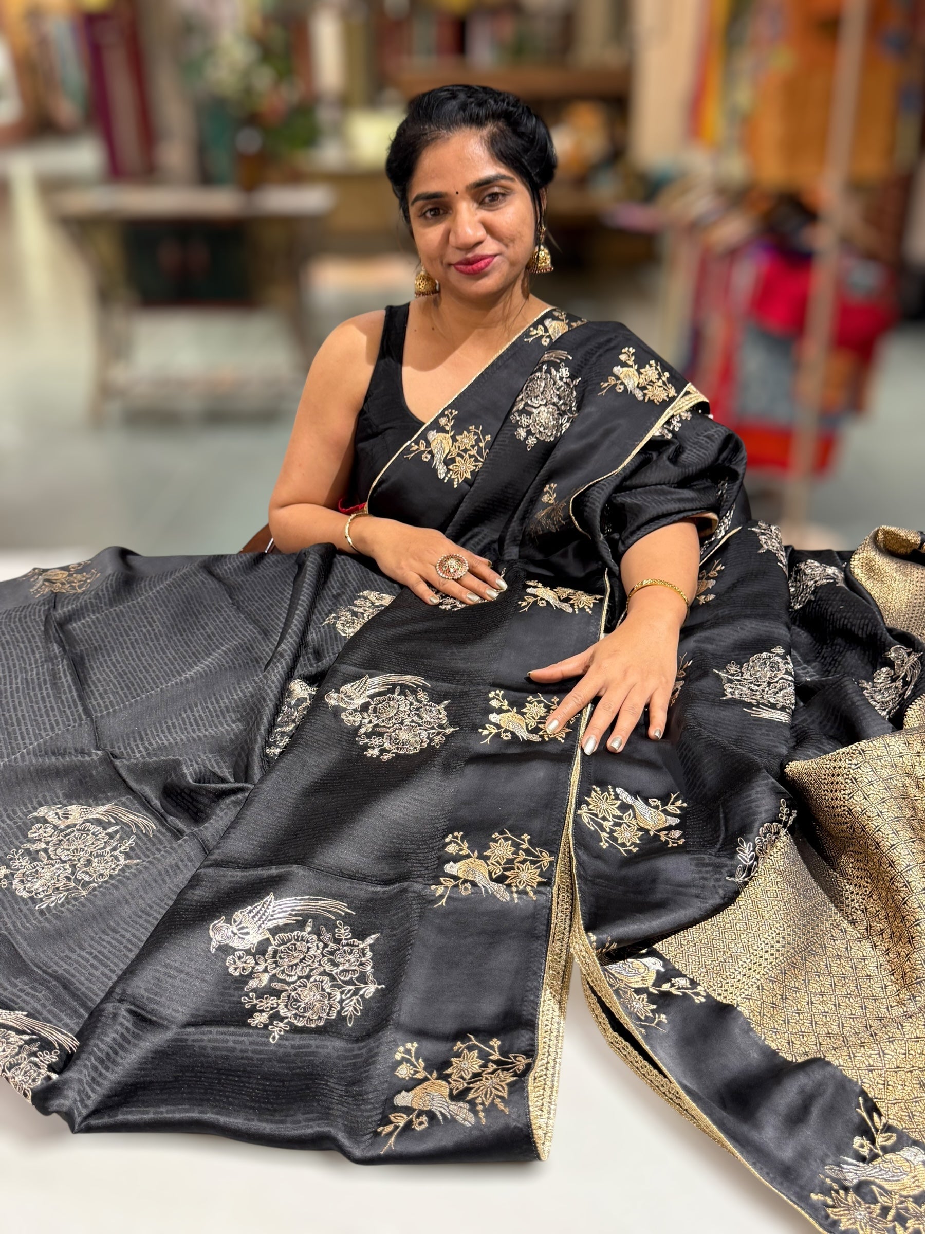Black Designer Mashru Silk Saree