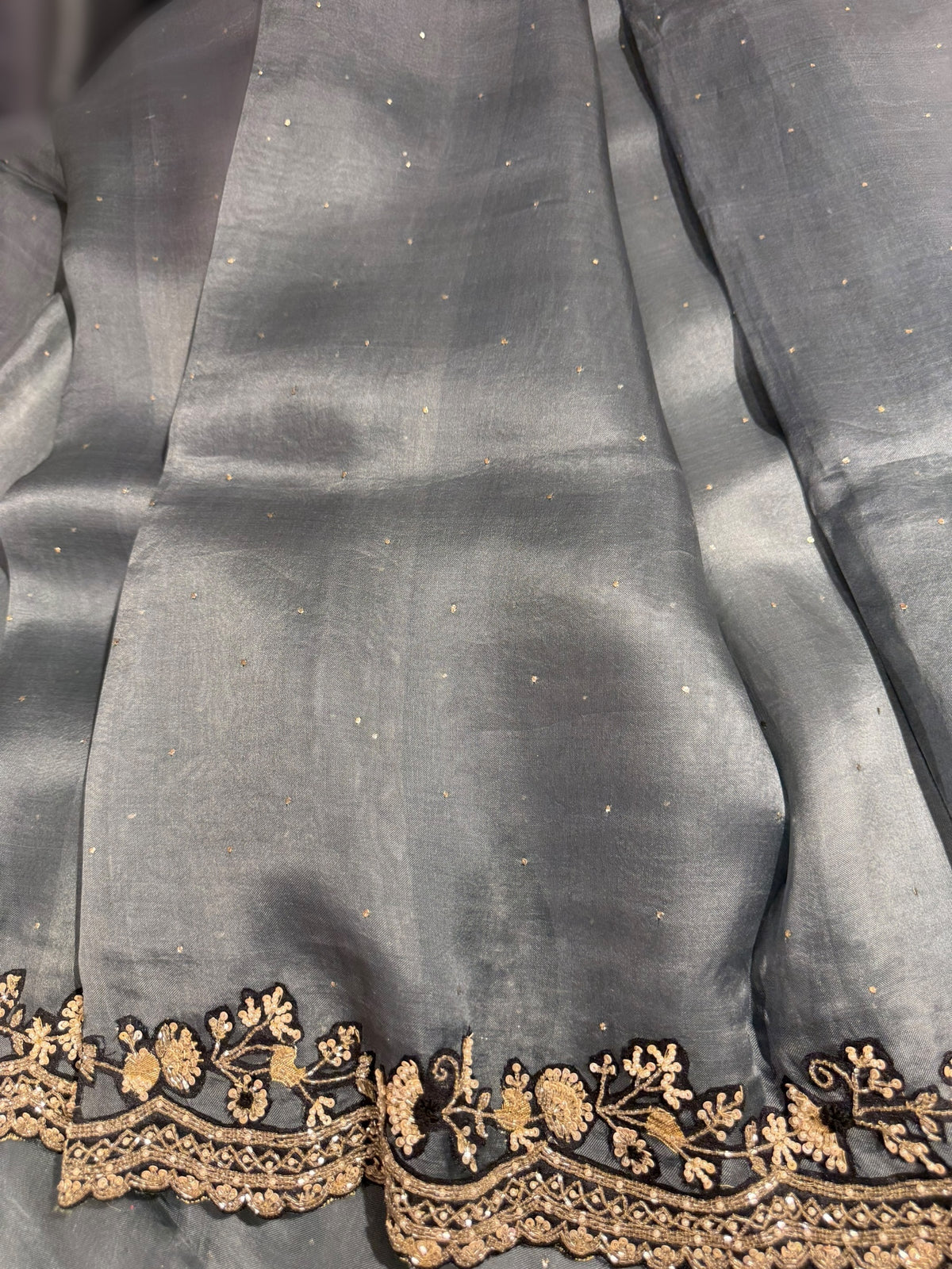 Grey pure organza with handwork
