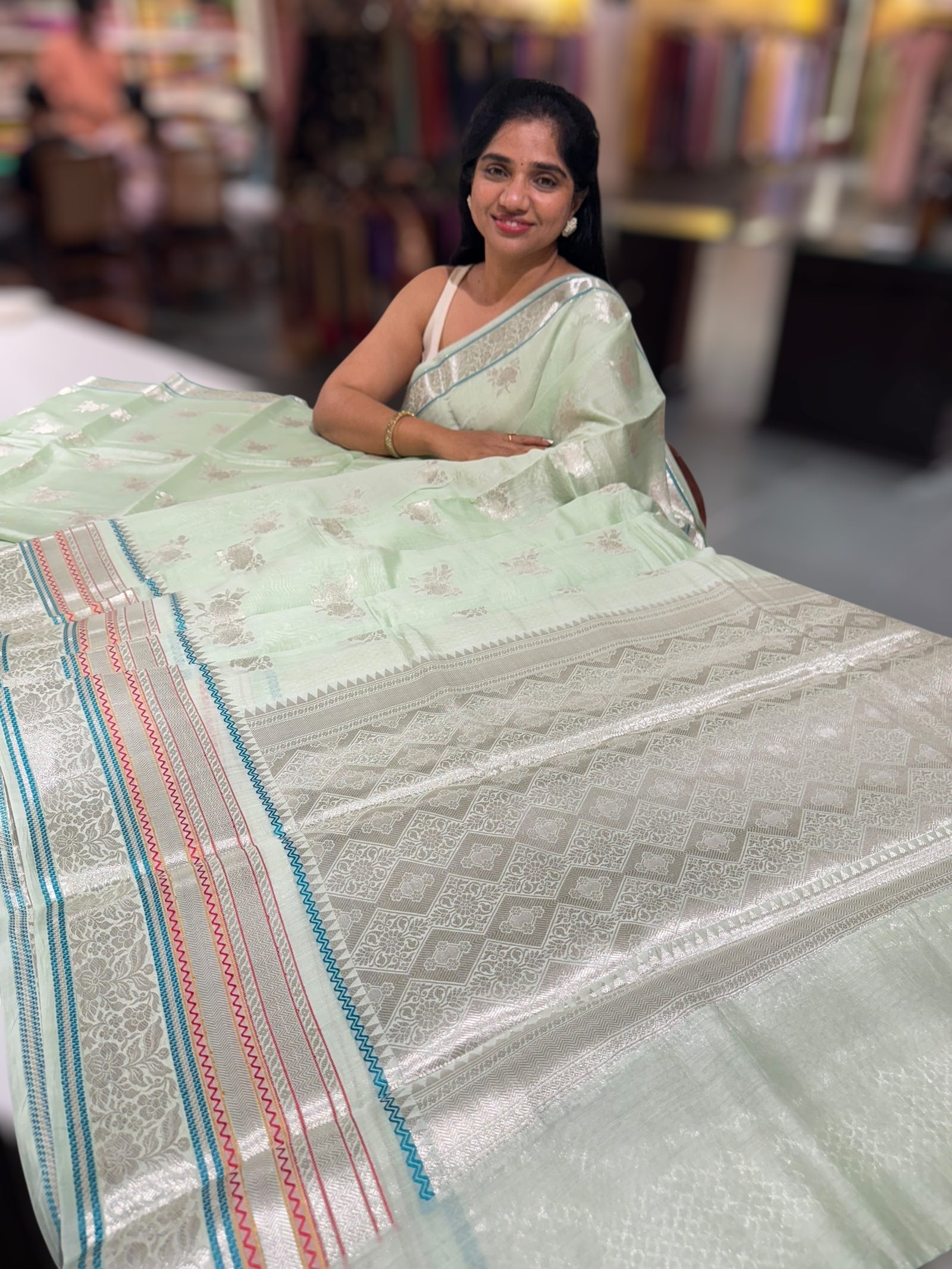Sea Green Banarasi Mul Silk Cotton Saree