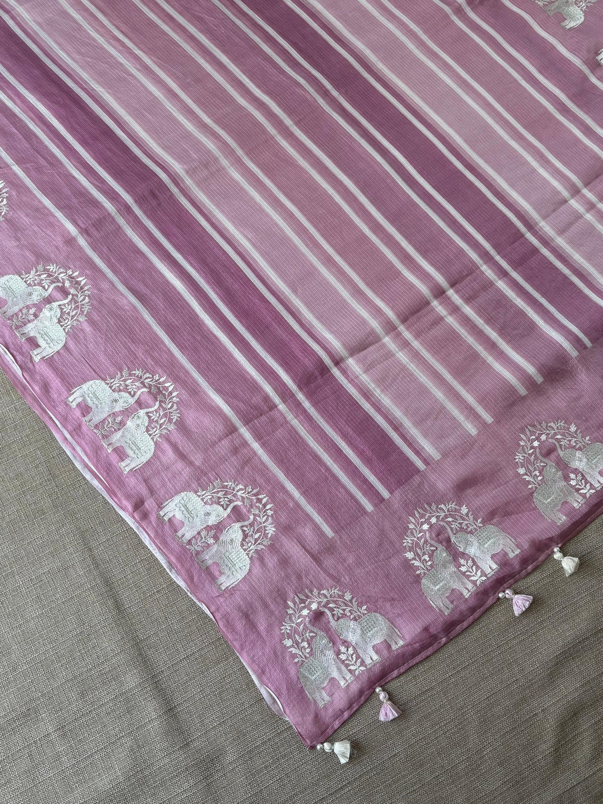 Dusty Pink Designer Silk kota saree with elephant embroidered border