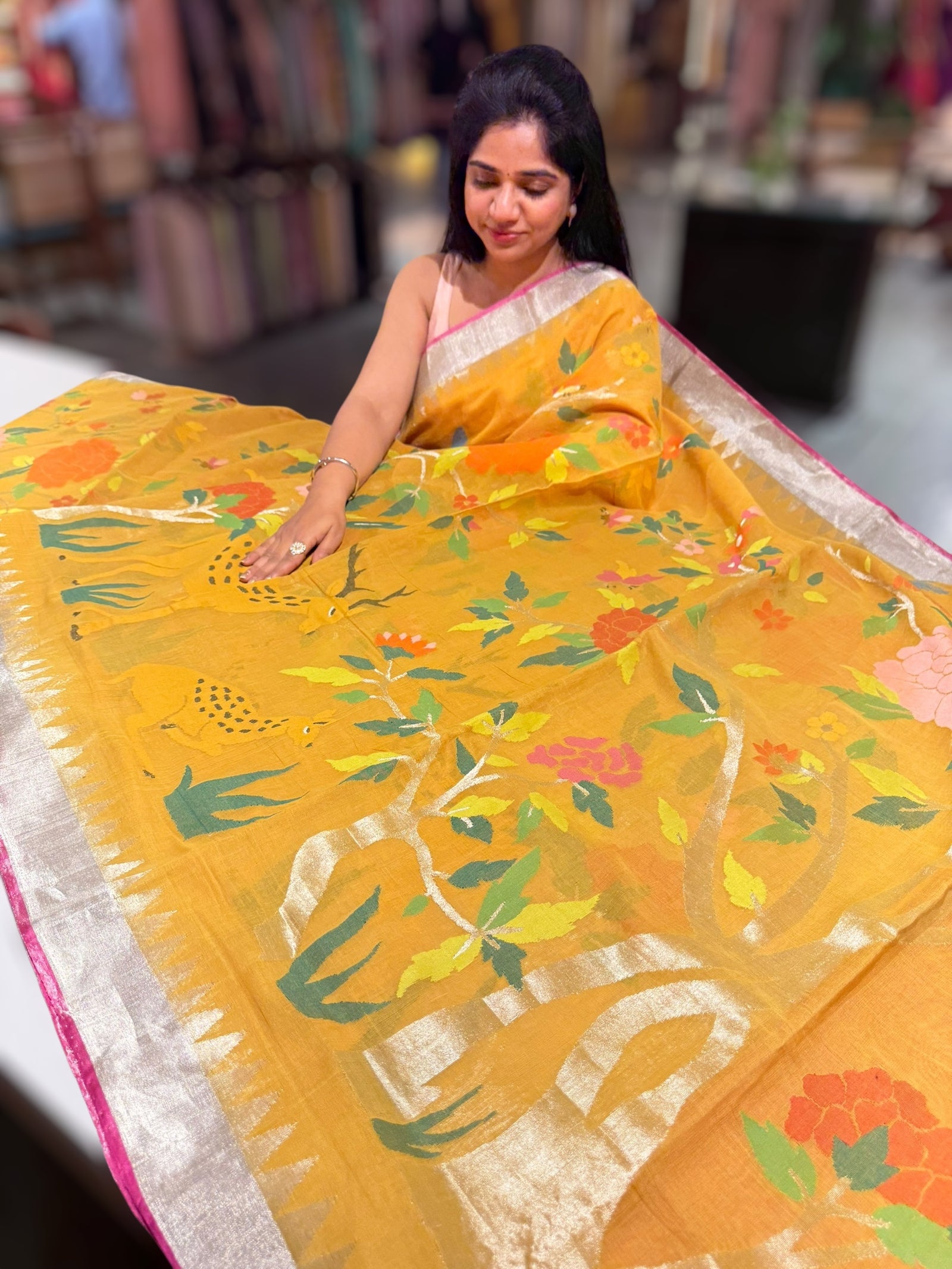 Mustard allover ponduru khadi jamdani