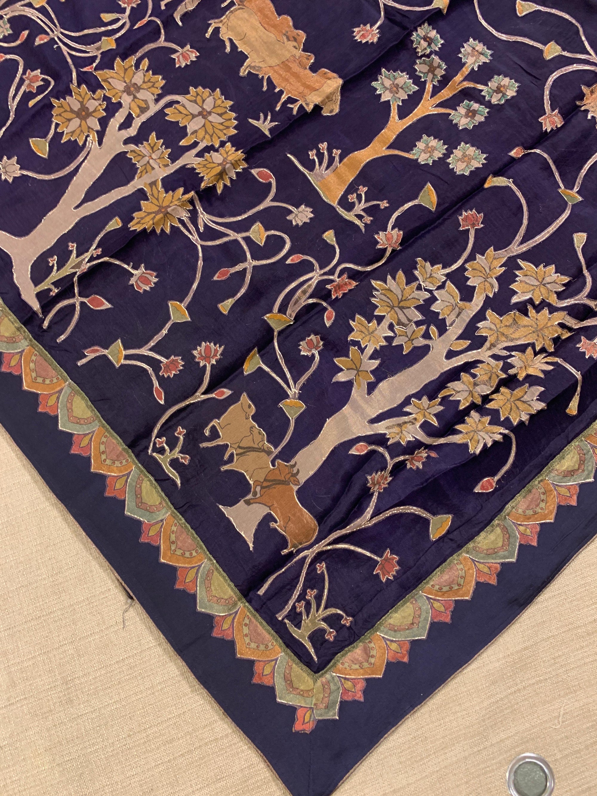 Violet Designer Organza Saree with Stunning Tissue Applique work Saree with Village theme