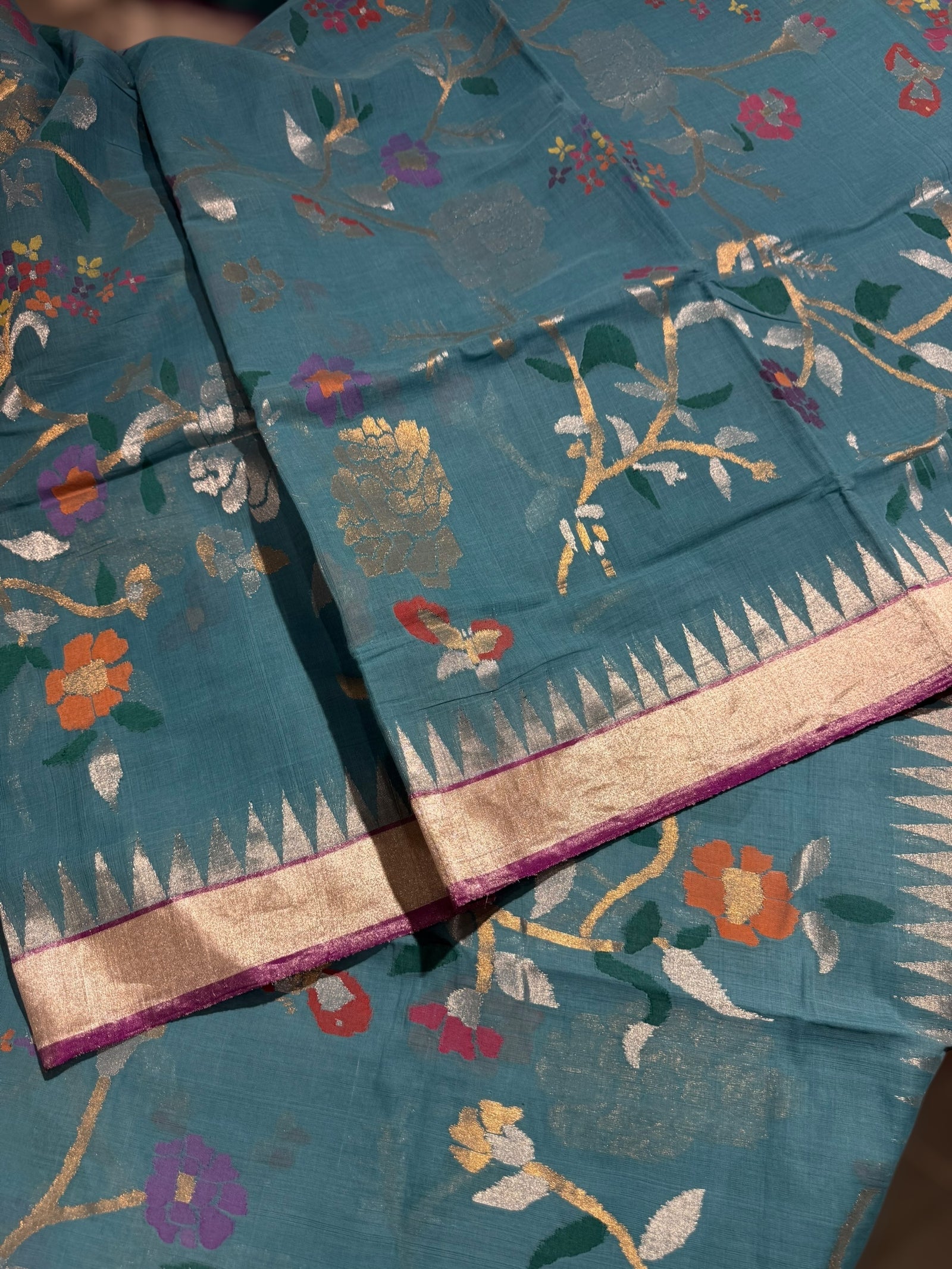 Blue Ponduru Khadi Jamdani Allover Meenkari Weaving Saree