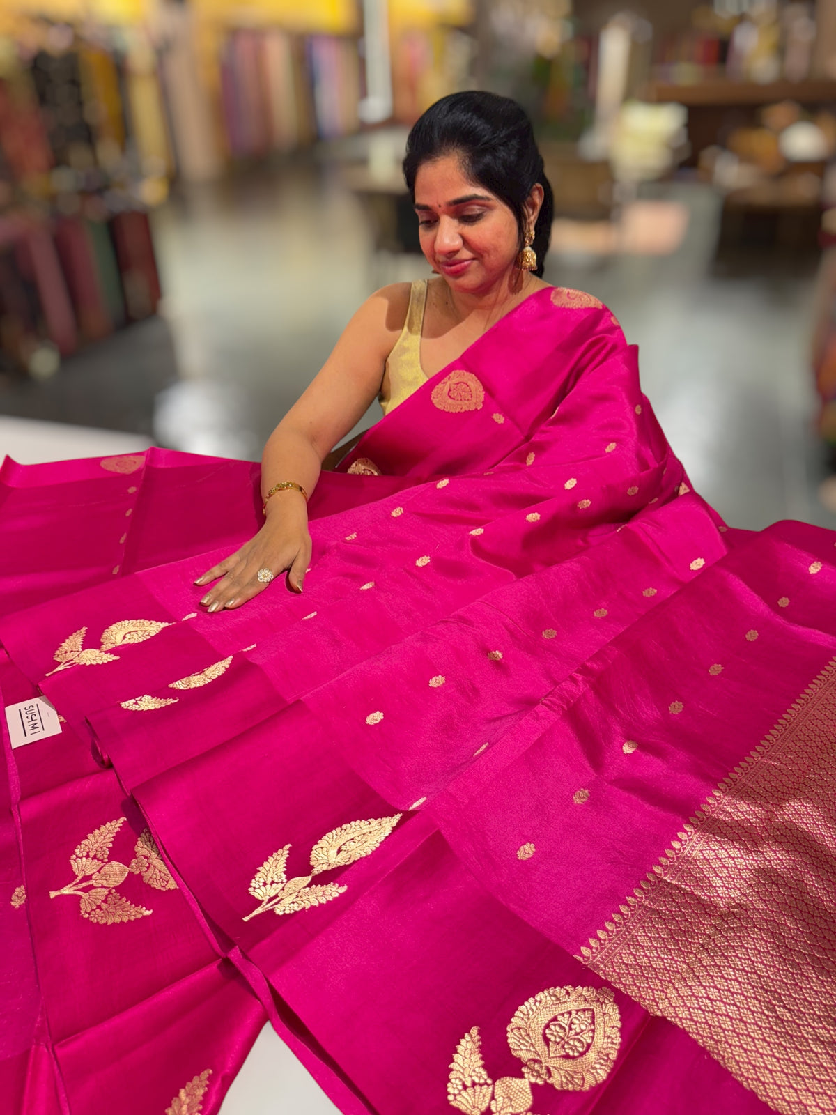 Rani Pink Poona Silk Saree with kaduwa woven Motifs on Mashru Borders