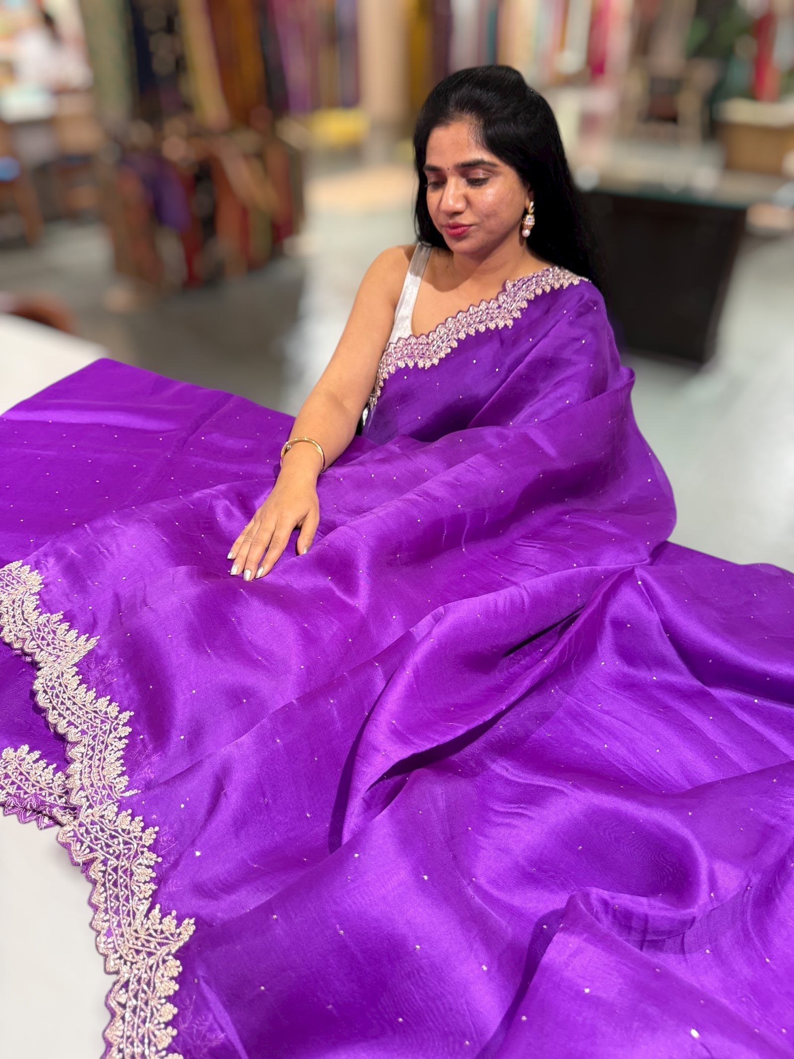 Purple Pure Organza Handwork Saree with heavy Designer Blouse