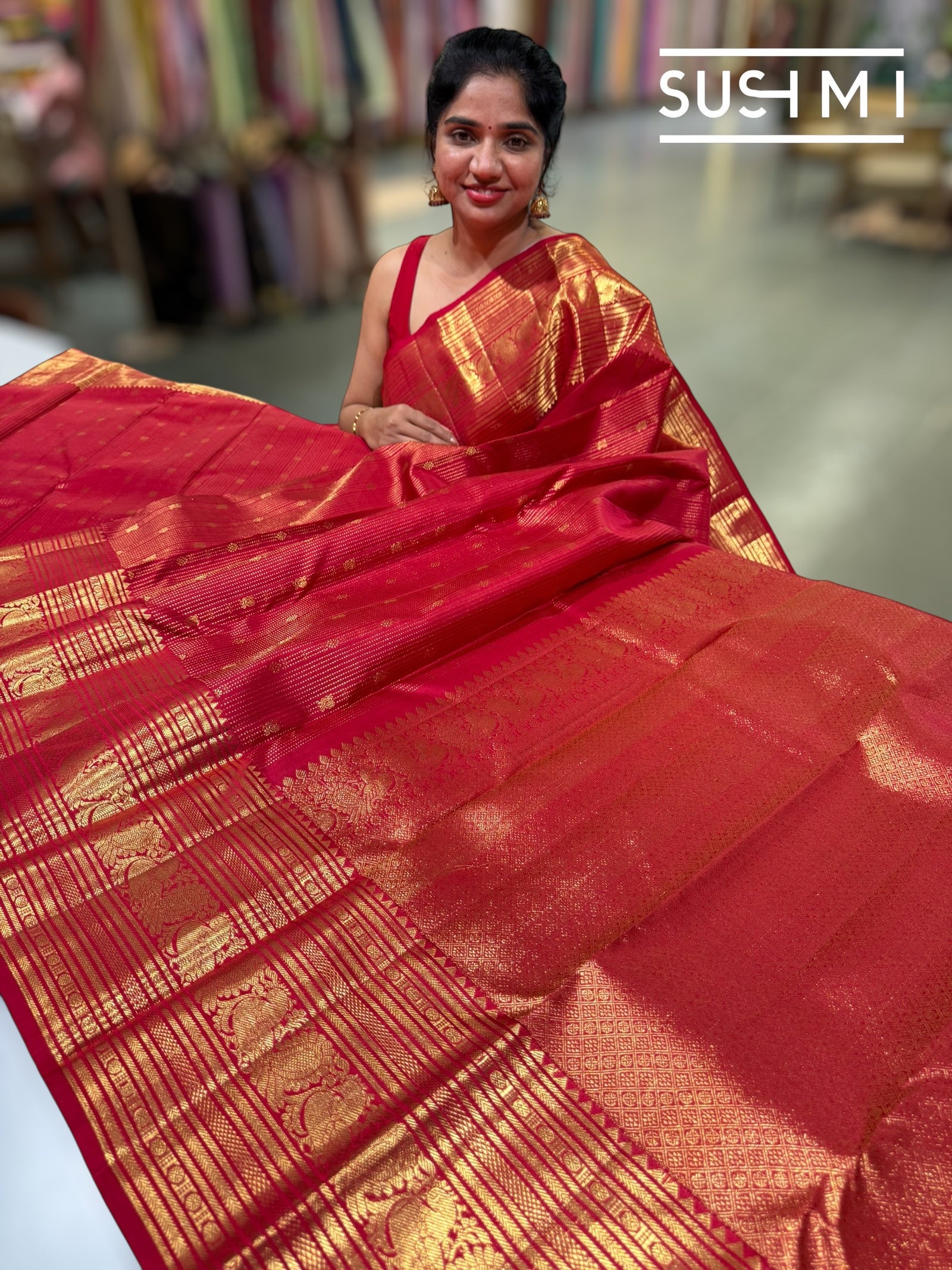 Red Stripes monotone look Vintage Kanjeevaram : S62F124