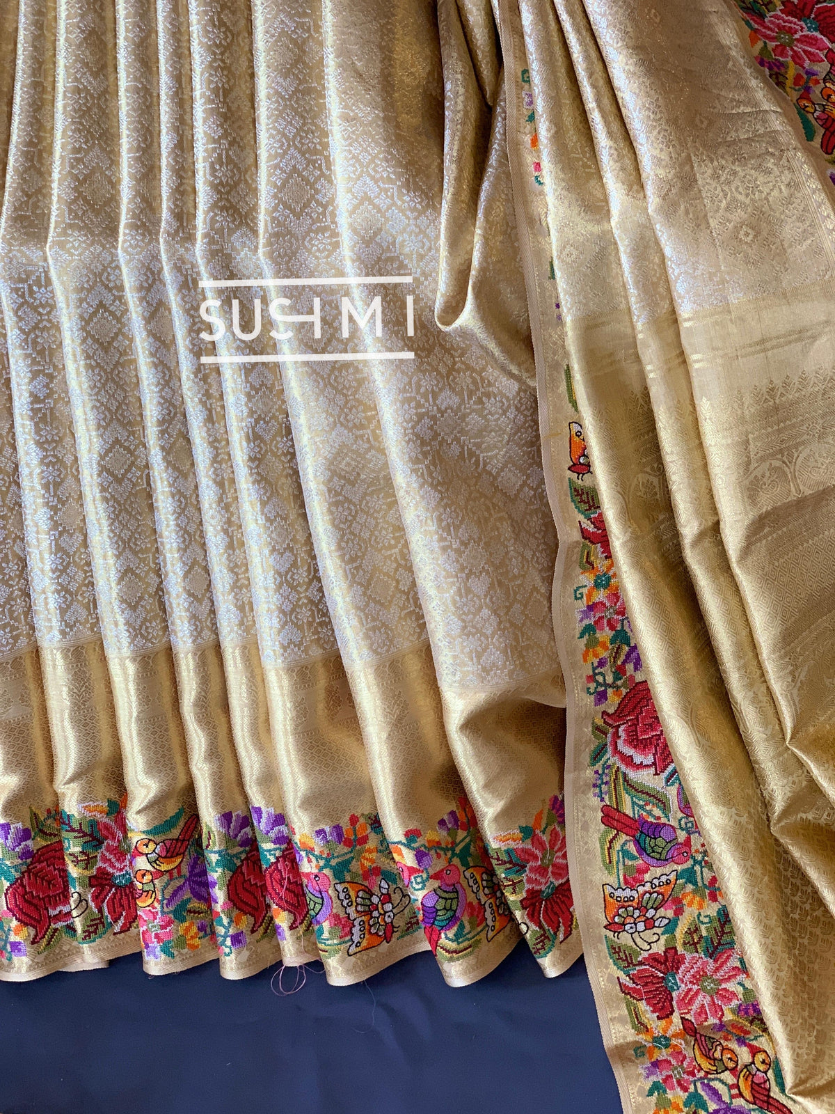 Gold Kanjeevaram Tissue Sareewith petite point embroidery : S62F087