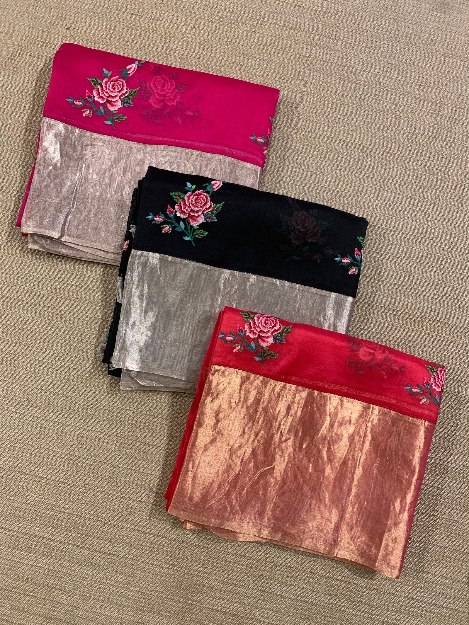 Rani Pink Pure Organza Saree with pure Tissue Border