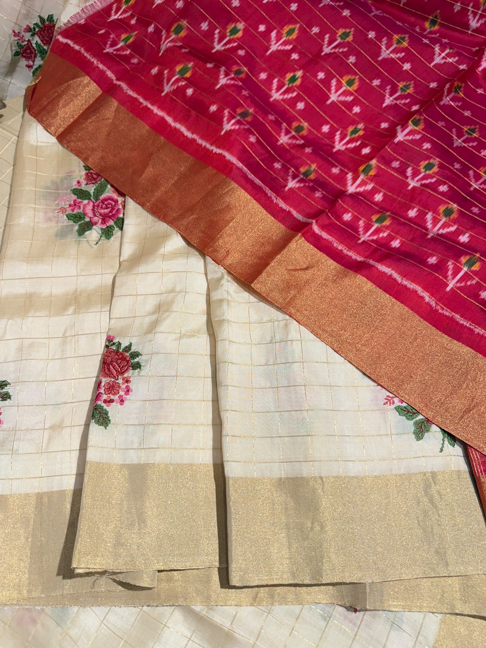 Ivory Kanchi Soft Silk Saree with embroidery