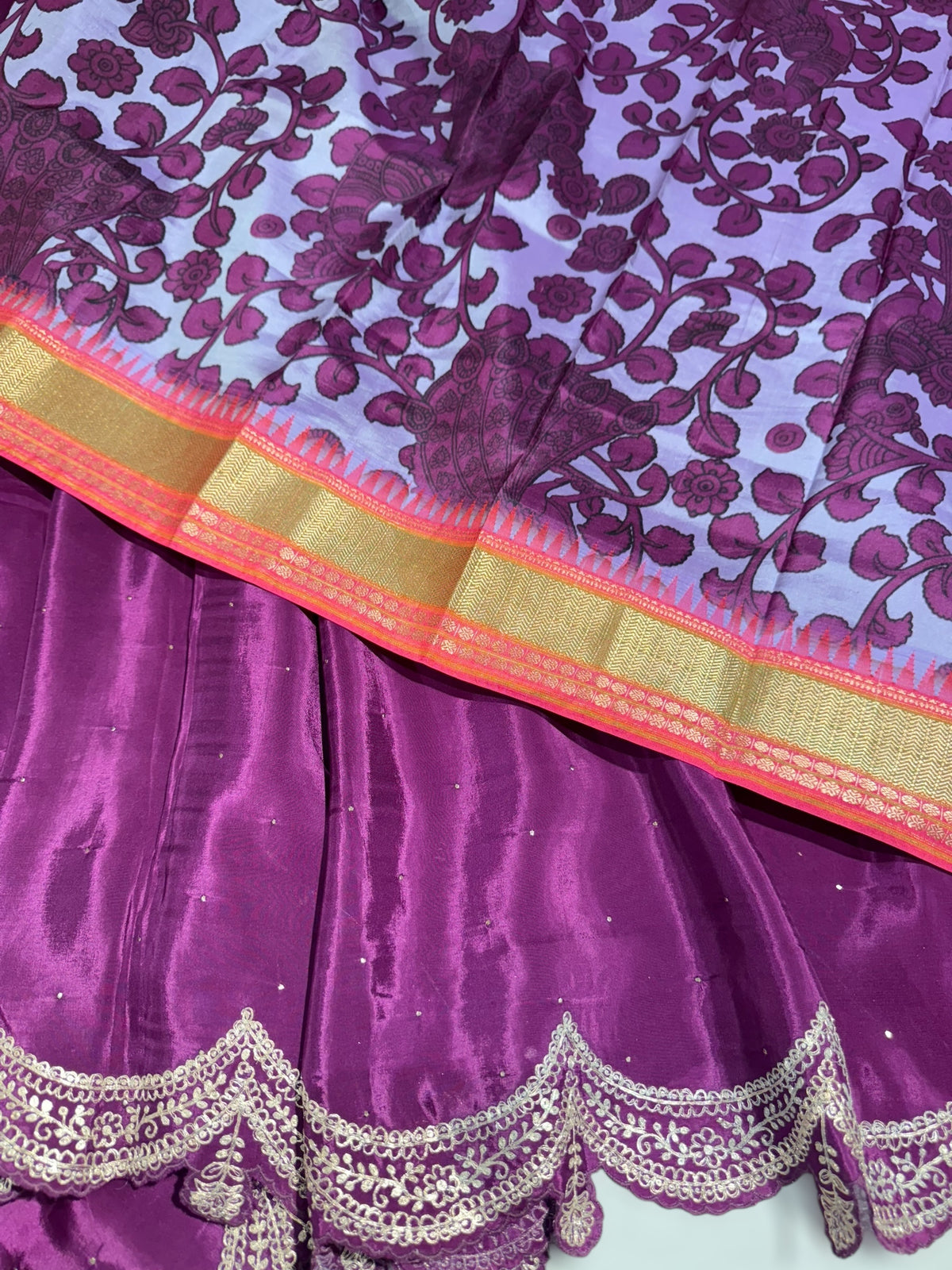 Wine crepe silk saree with scalloped pita border