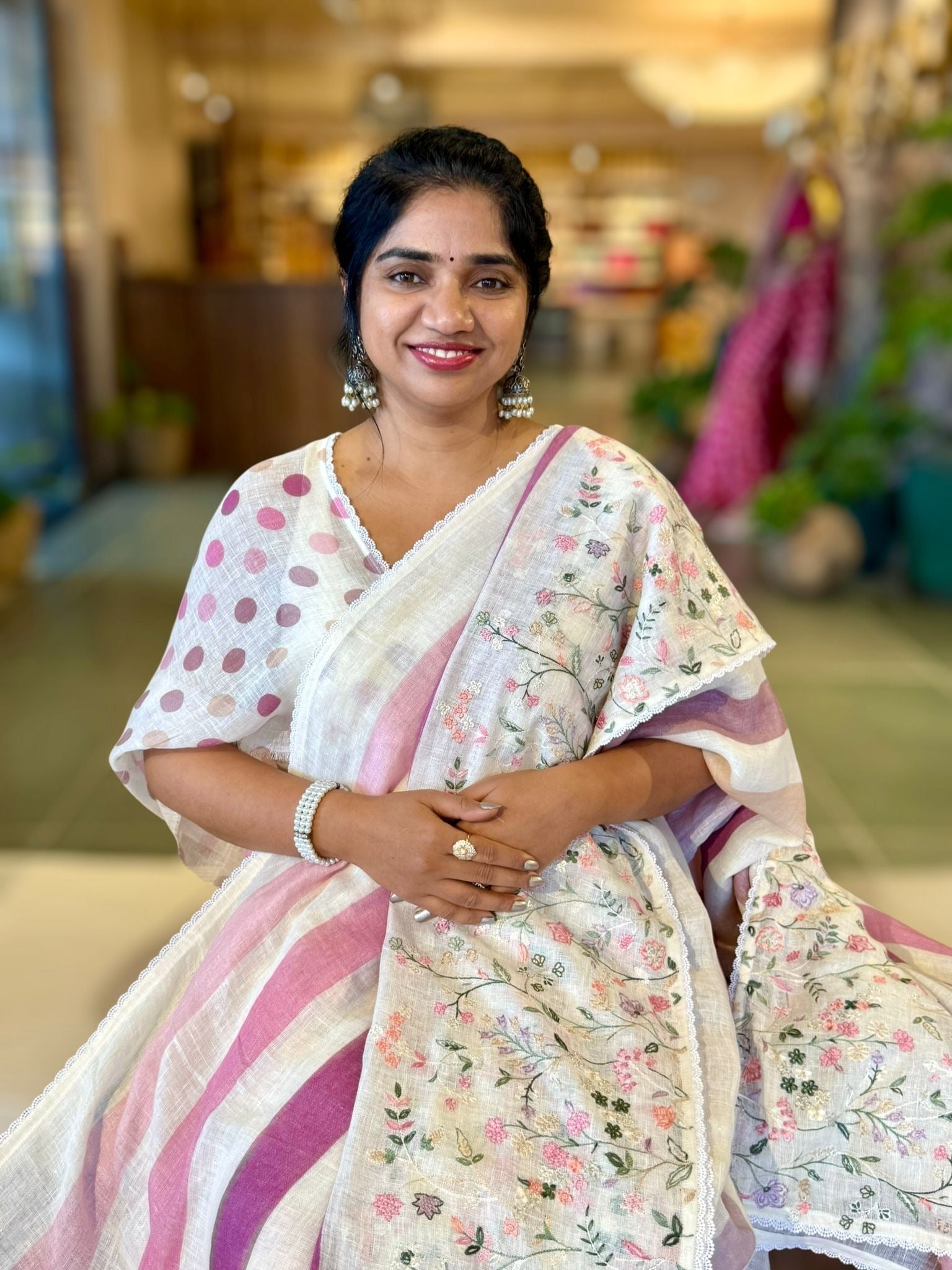 Lenin Saree with Multi Colors stripes and Embroidered Border