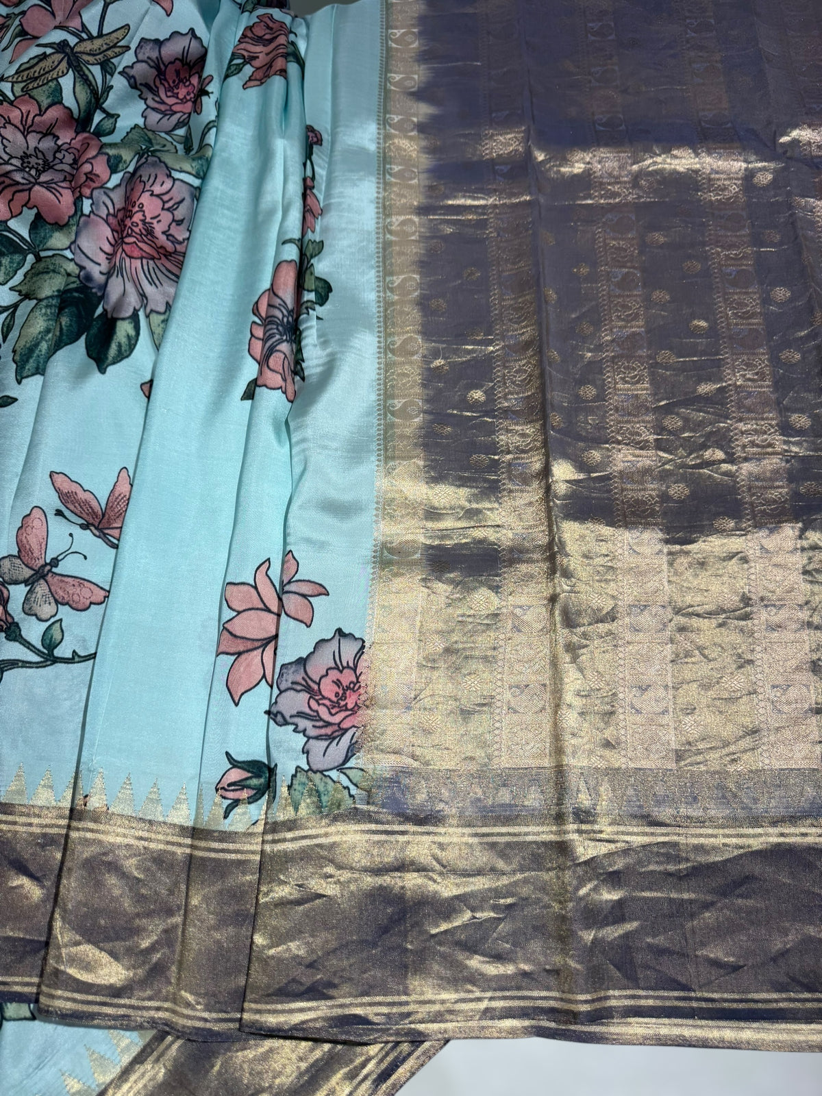 Baby Blue Kanjeevaram Designer print saree