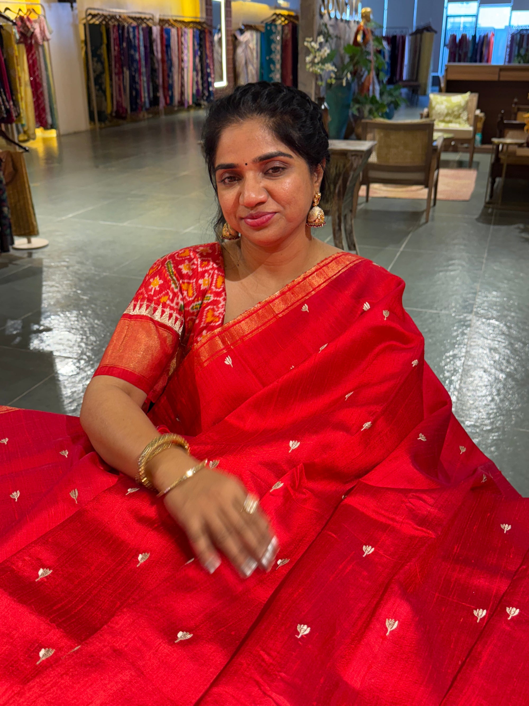 Red Pure Handloom Raw Silk Saree