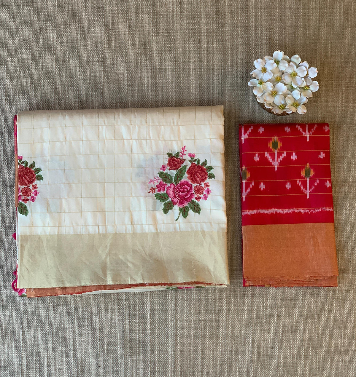 Ivory Kanchi Soft Silk Saree with embroidery