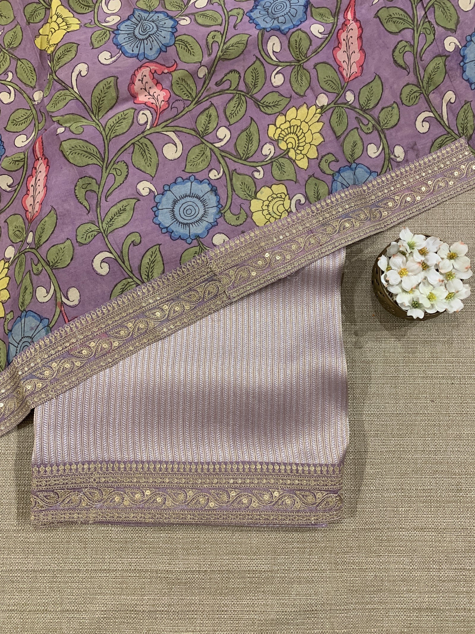 Lilac Banarasi tonchoi with pen kalamkari Blouses
