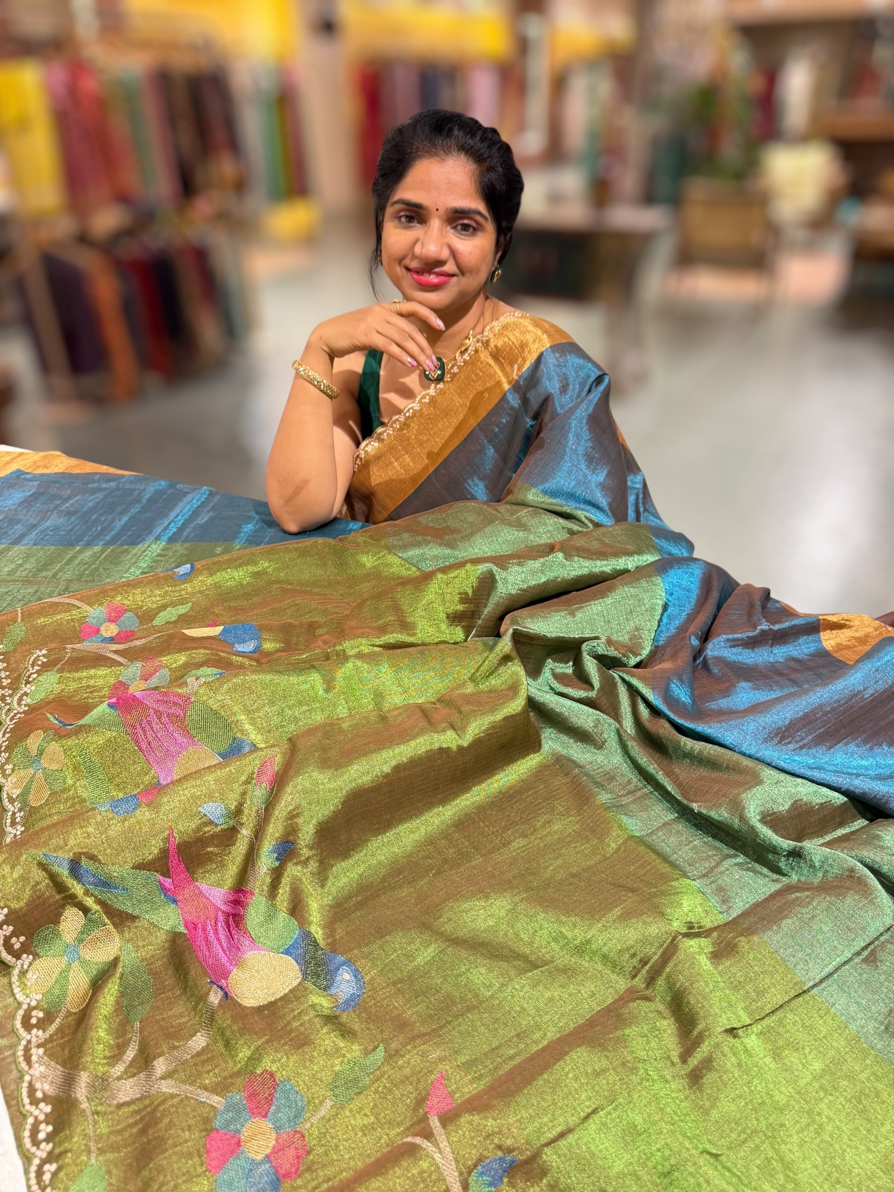 Chanderi Tissue Saree with Paithani inspired stripes