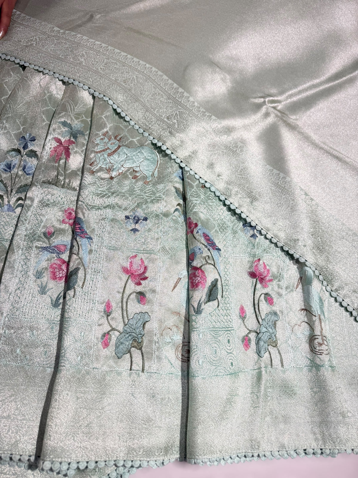 Mint Fancy Banarasi saree with embroidery