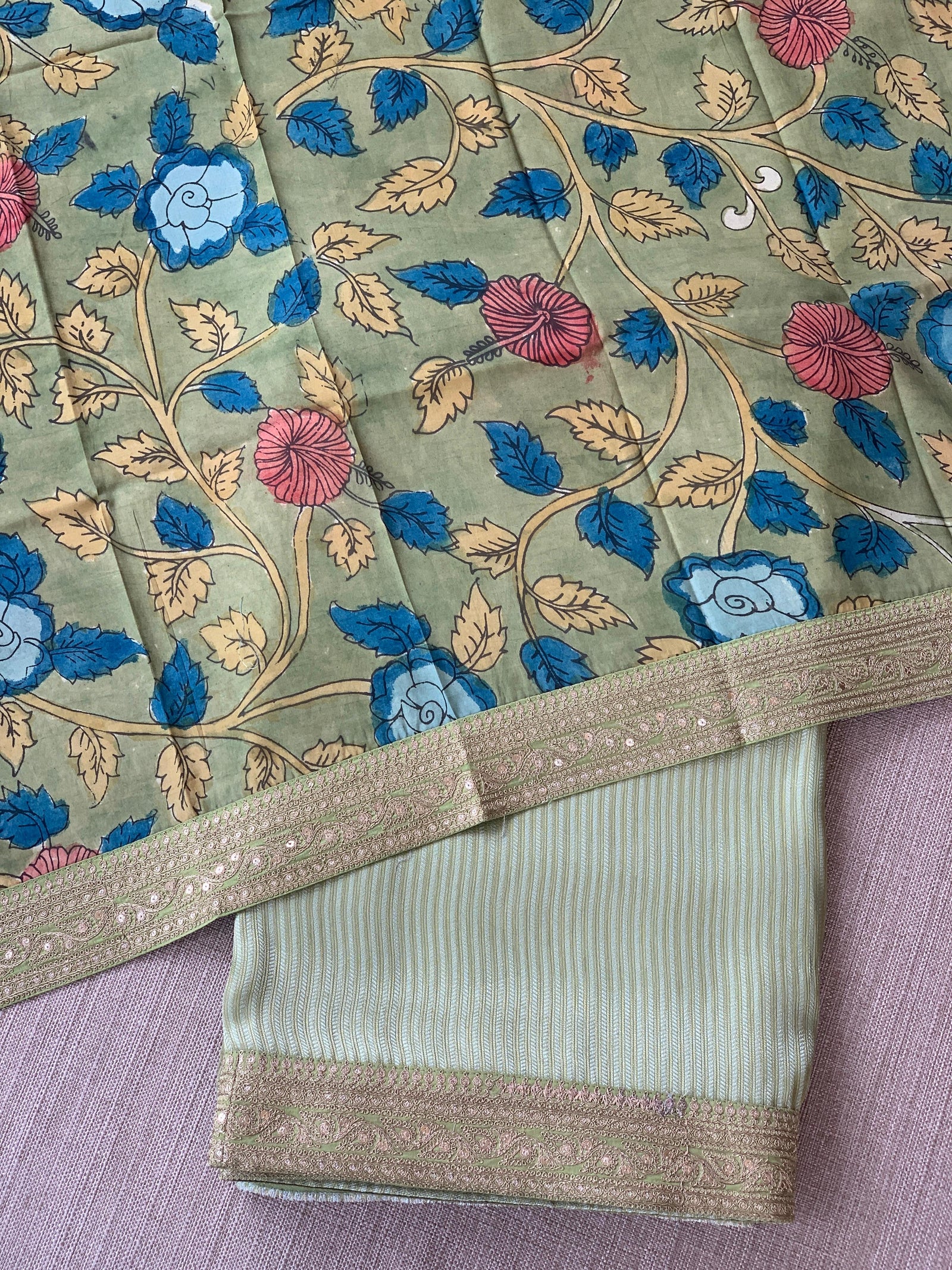 Mint Banarasi tonchoi brocade with sabyasachi borders and pen kalamkari Blouses