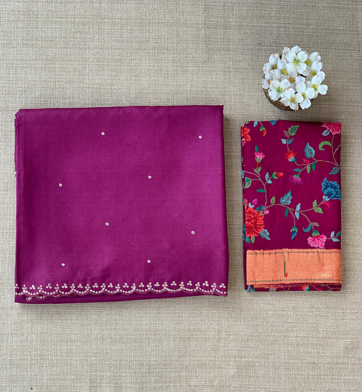 Purple tussar with fusion blouse