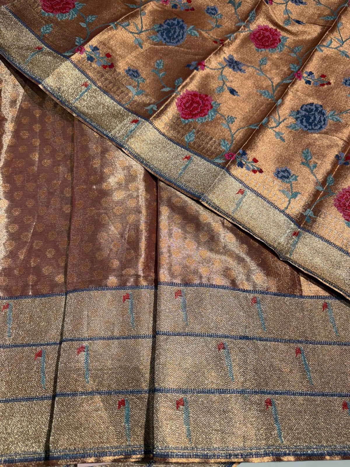 Copper Tissue Saree with embroidery