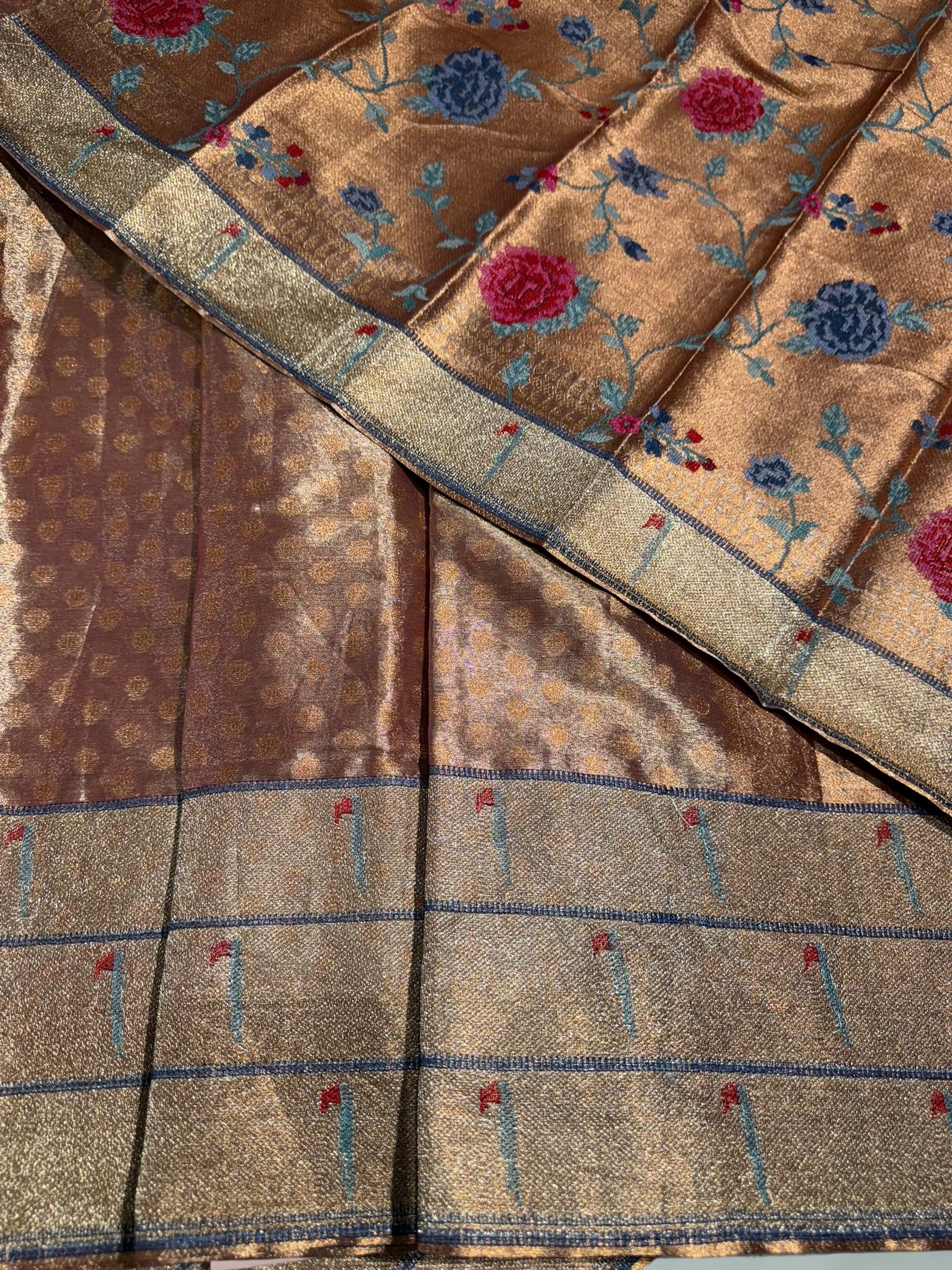 Copper Tissue Saree with embroidery