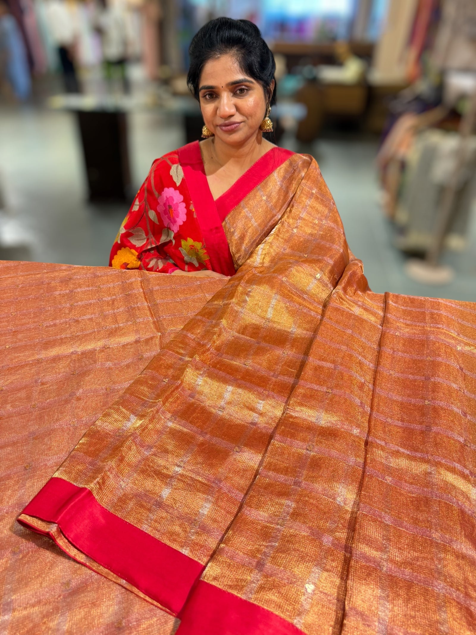Red Tissue saree with kanchi silk embroidered blouse