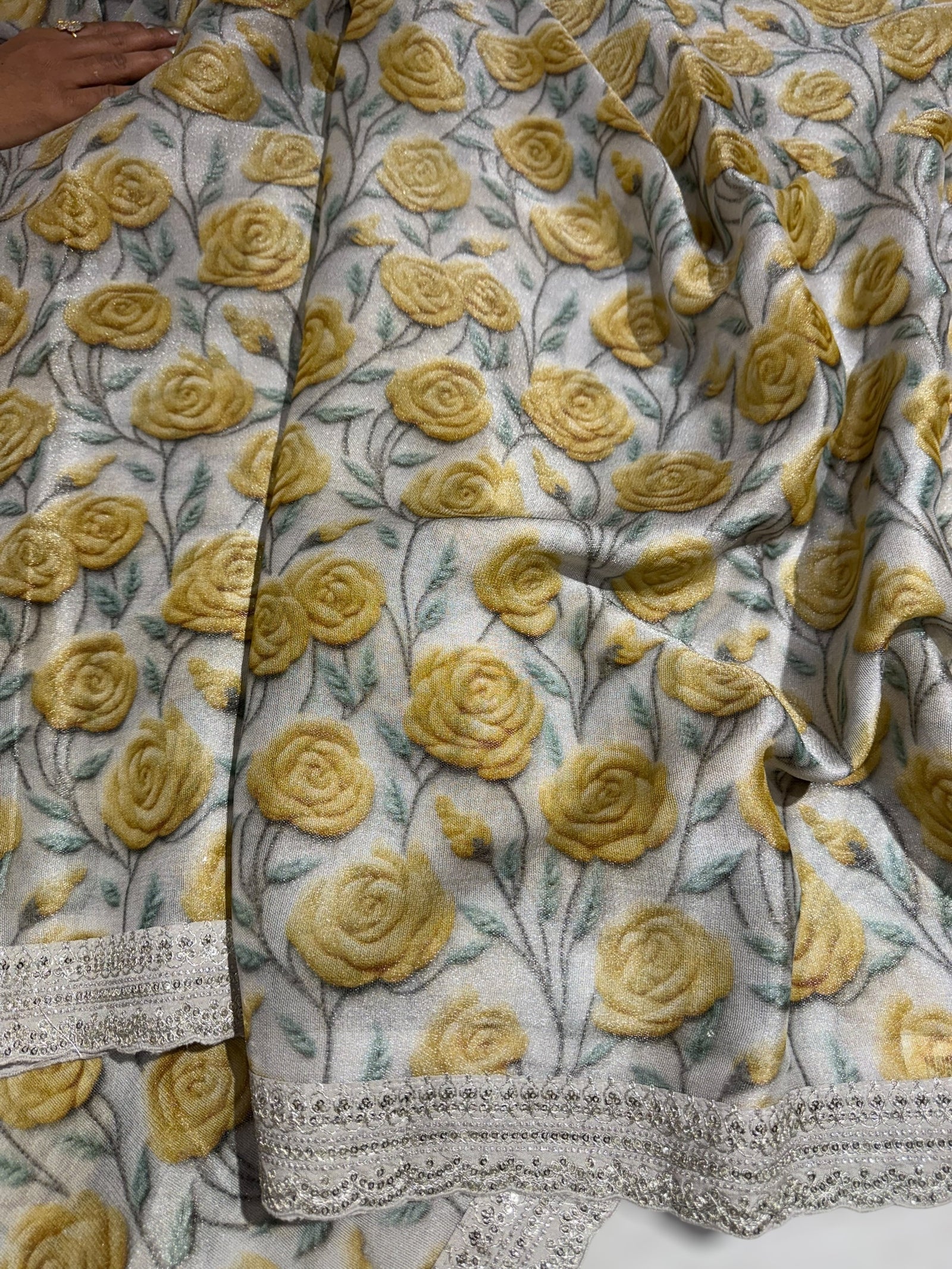 Silver base Tissue Georgette Saree