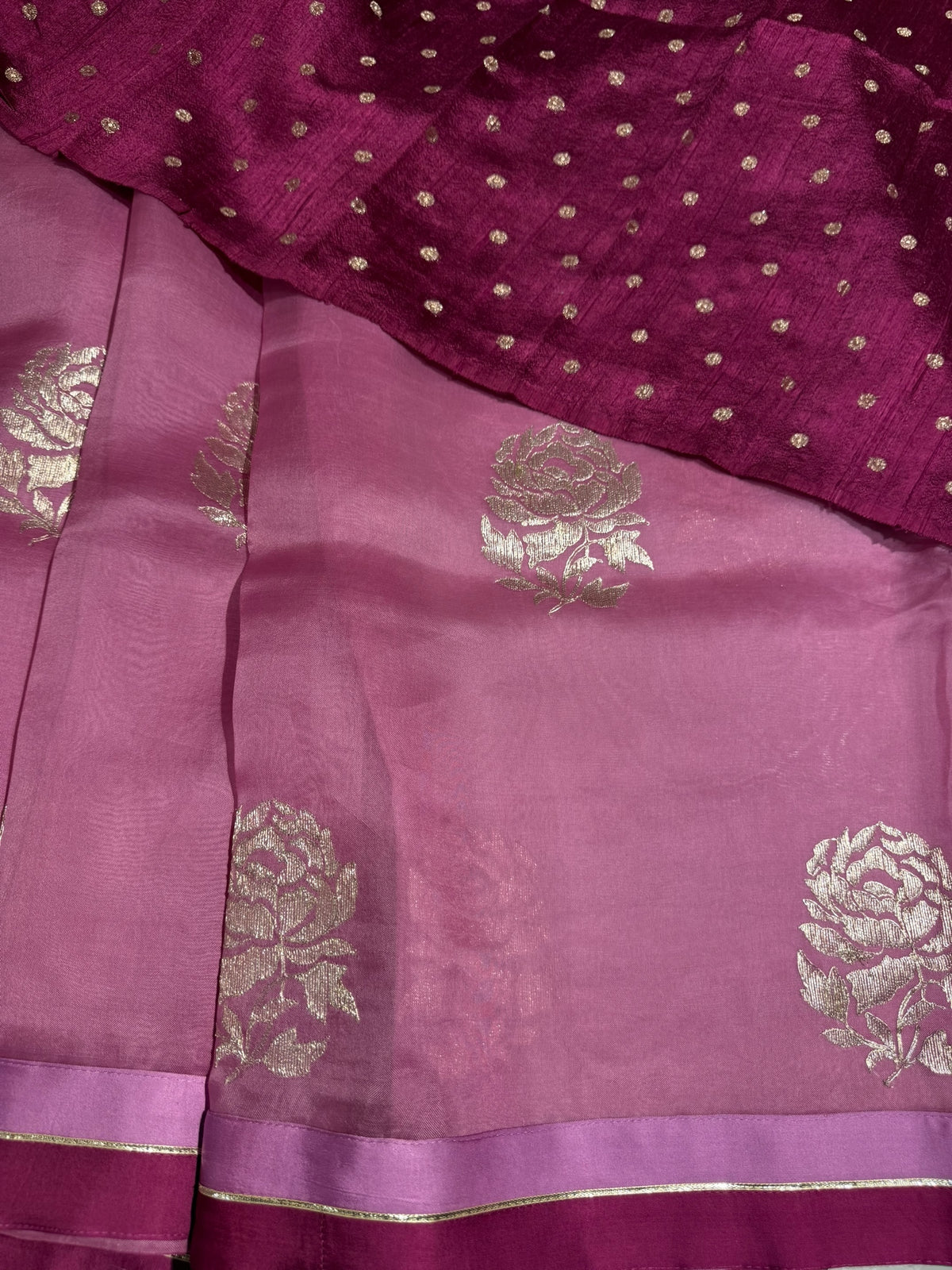 Rose Pink Pure Organza with embroidery