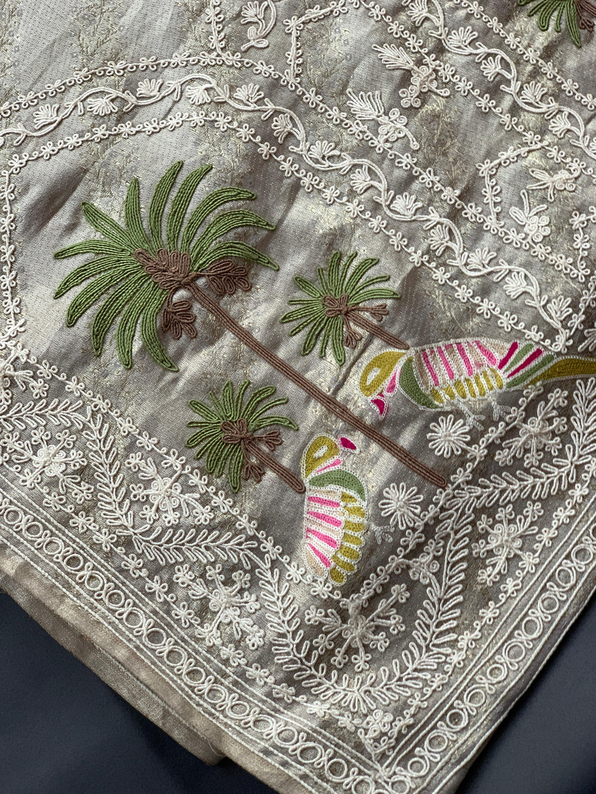 Silver Tissue Brocade Kanjeevaram with embroidery D62F038