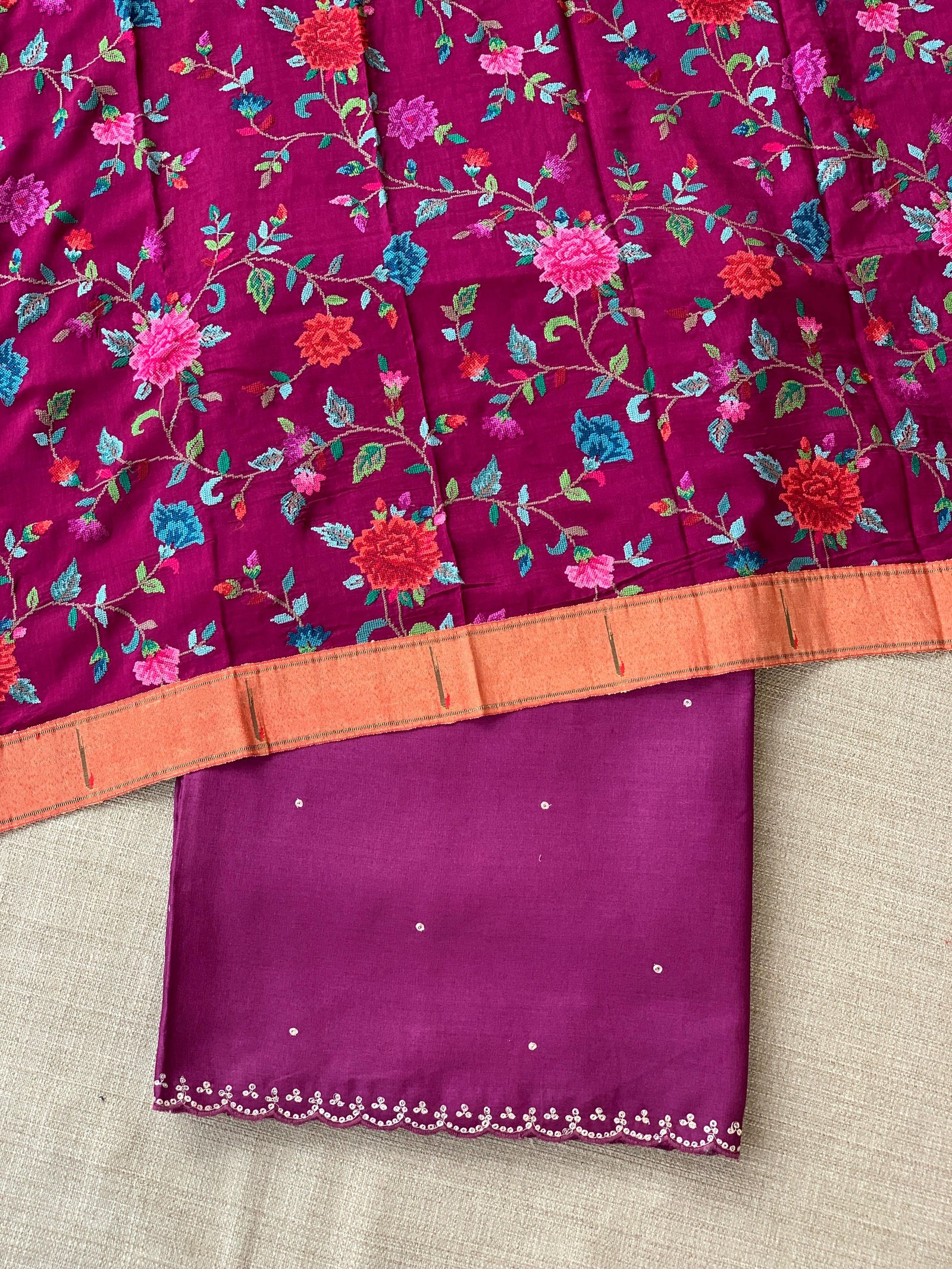 Purple tussar with fusion blouse