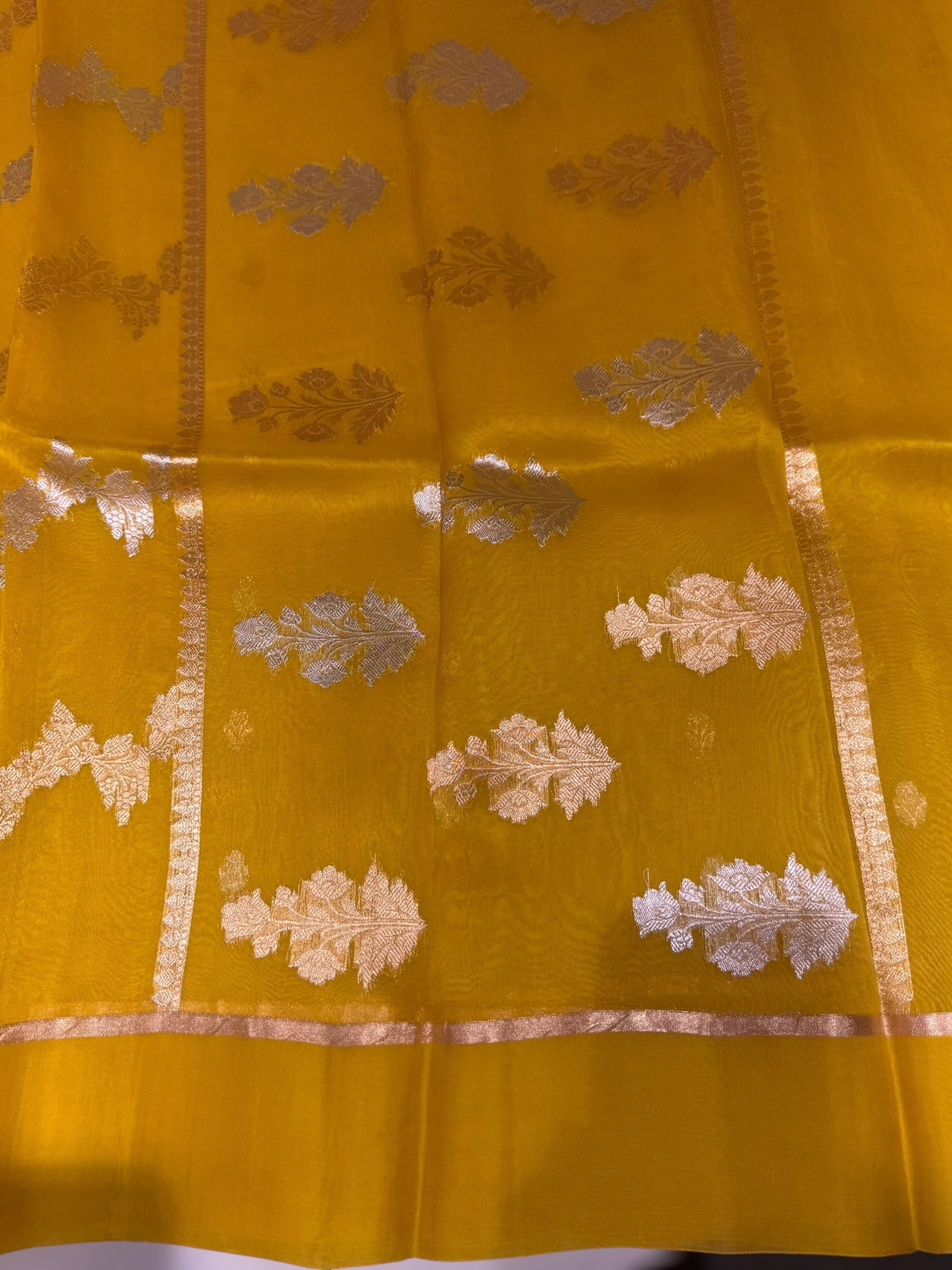 Yellow Kora Banarasi Saree in half & half style