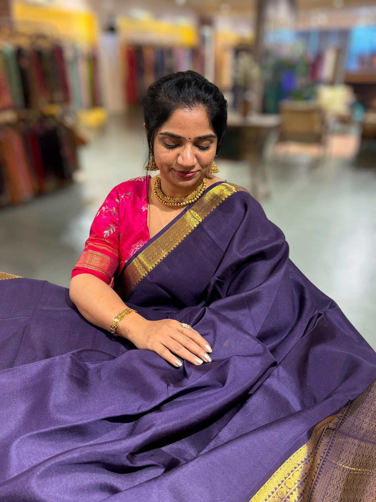 Violet Kanchi Vintage Saree with Petite Point Embroidered Blouse