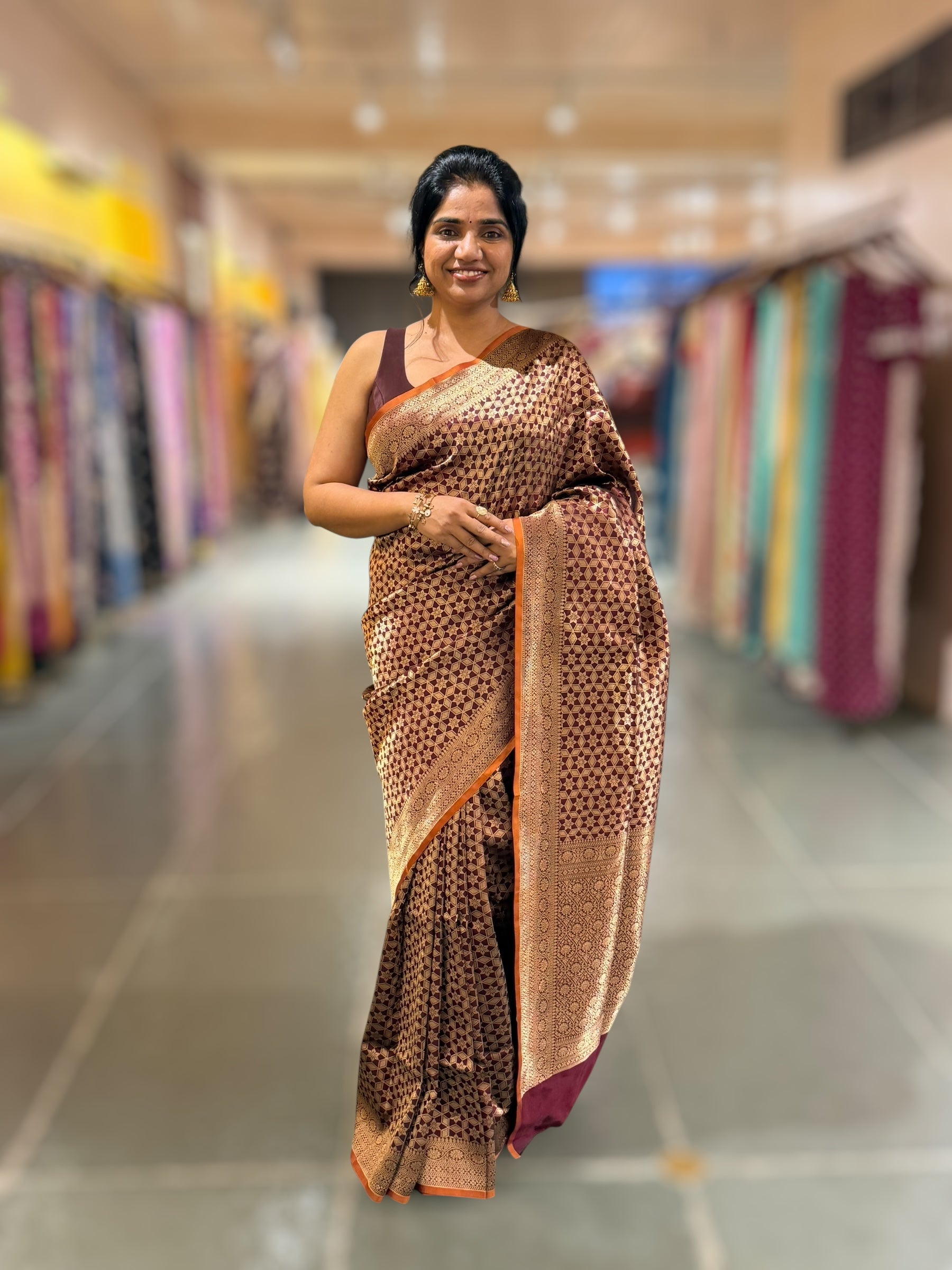 Brown Banarasi Tanchoi Silk Saree