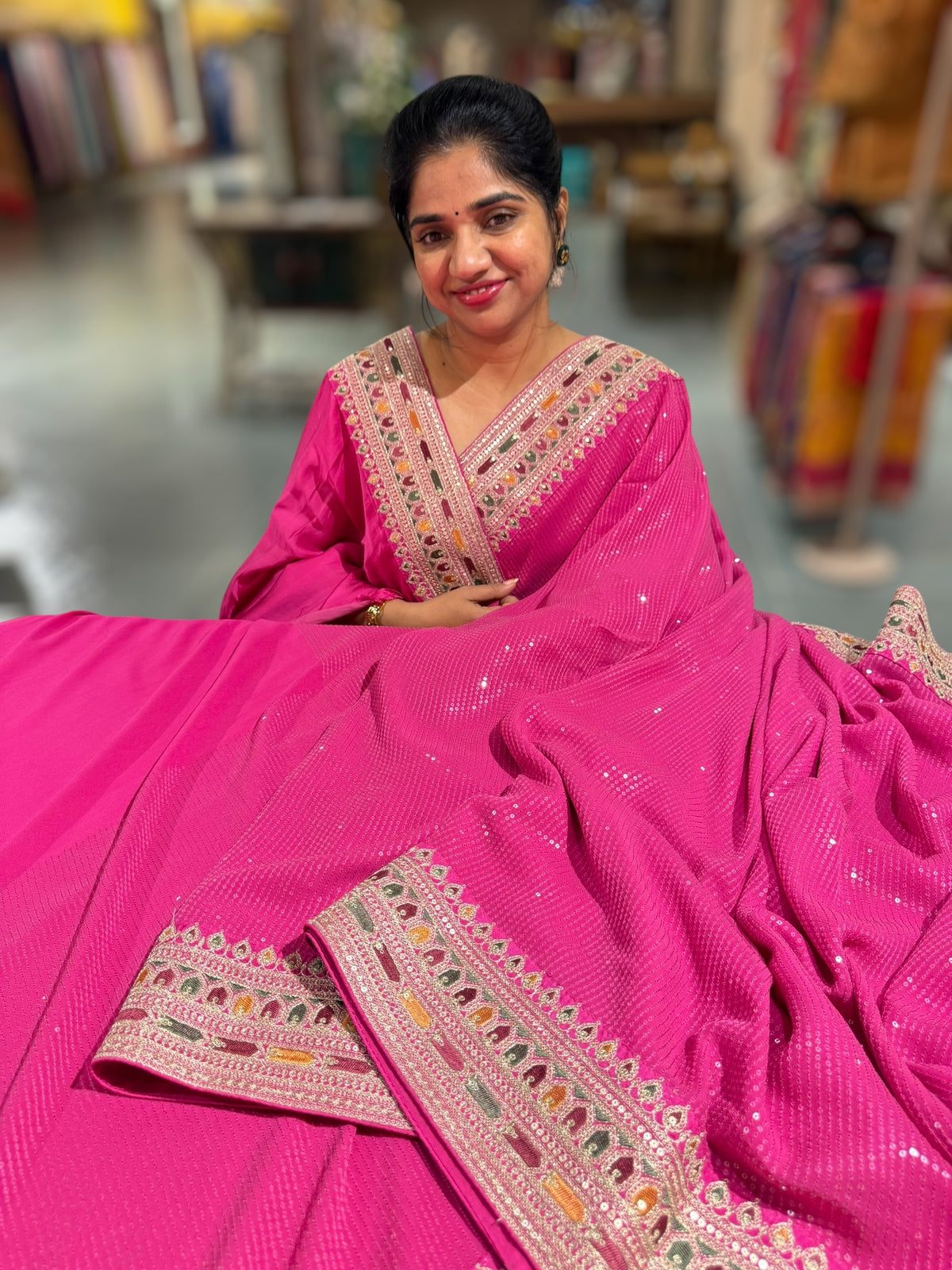 Pink Georgette sequnce Saree with Sabyasachi borders