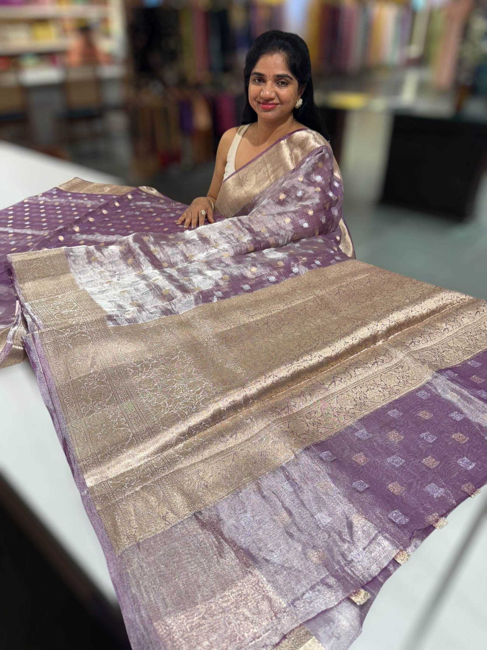 Purple Banarasi Silver Tissue Saree