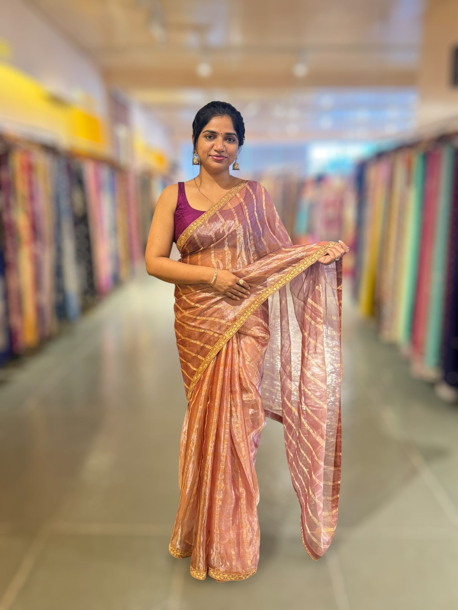 Onion Pink Banarasi Tissue checks Saree with Sabyasachi Borders