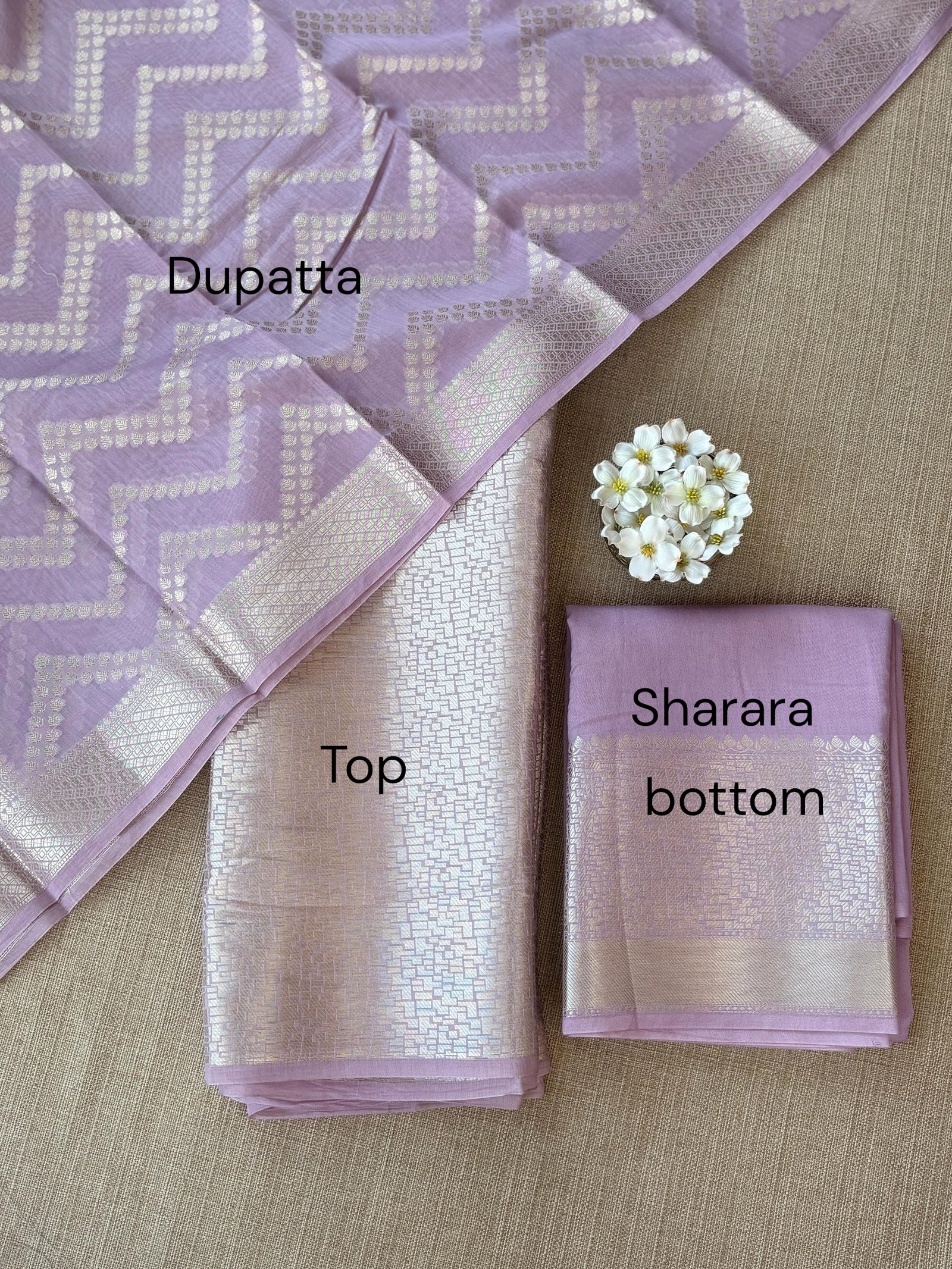 Lilac Banarasi Mul Silk Brocade 3-pc Sharara Suit set : SS62J15