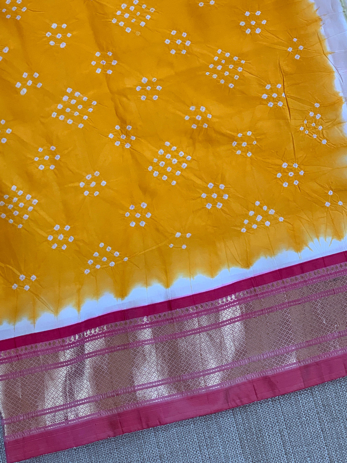 Yellow Pure handloom Bandhini paithani saree