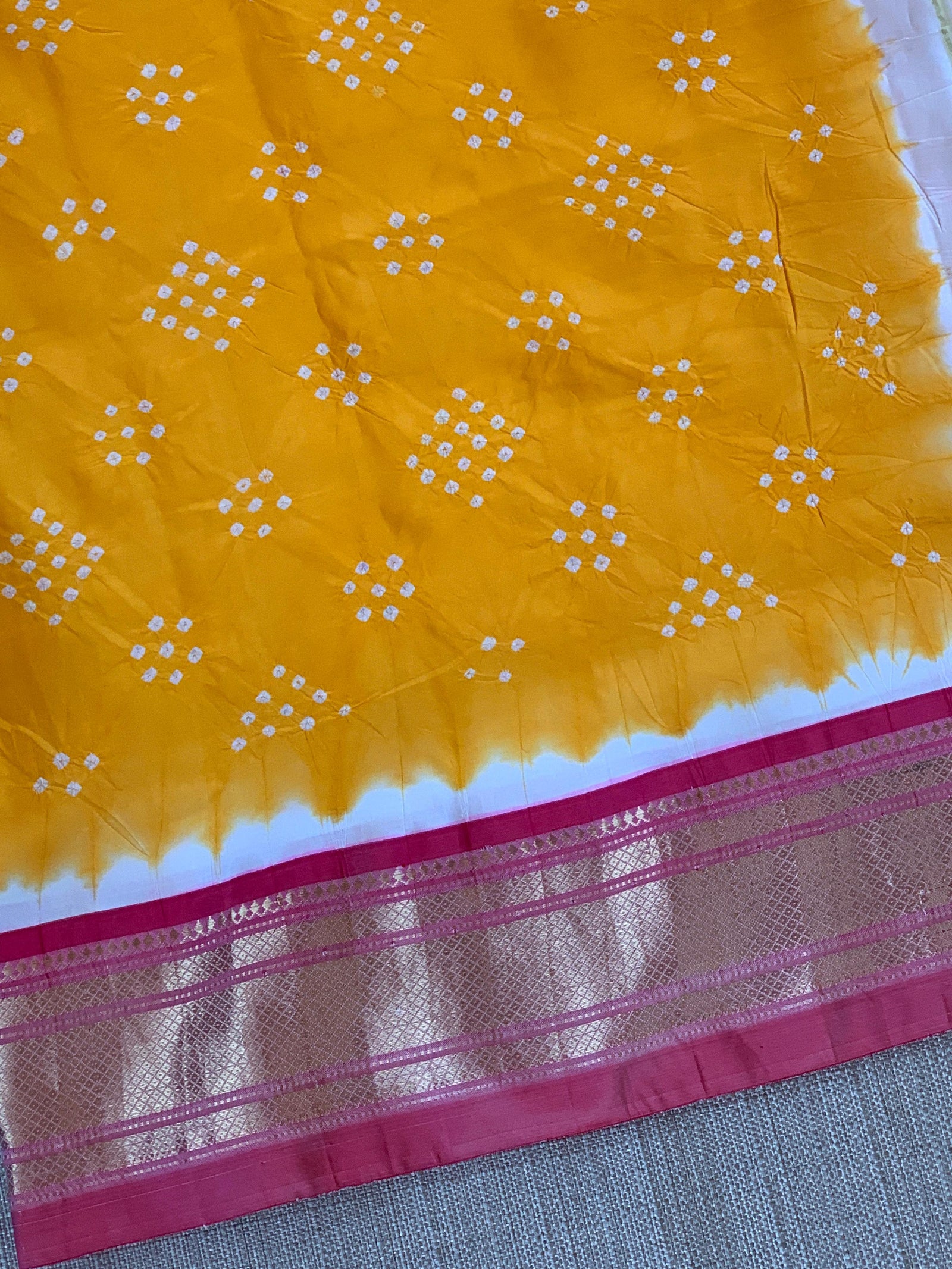 Yellow Pure handloom Bandhini paithani saree