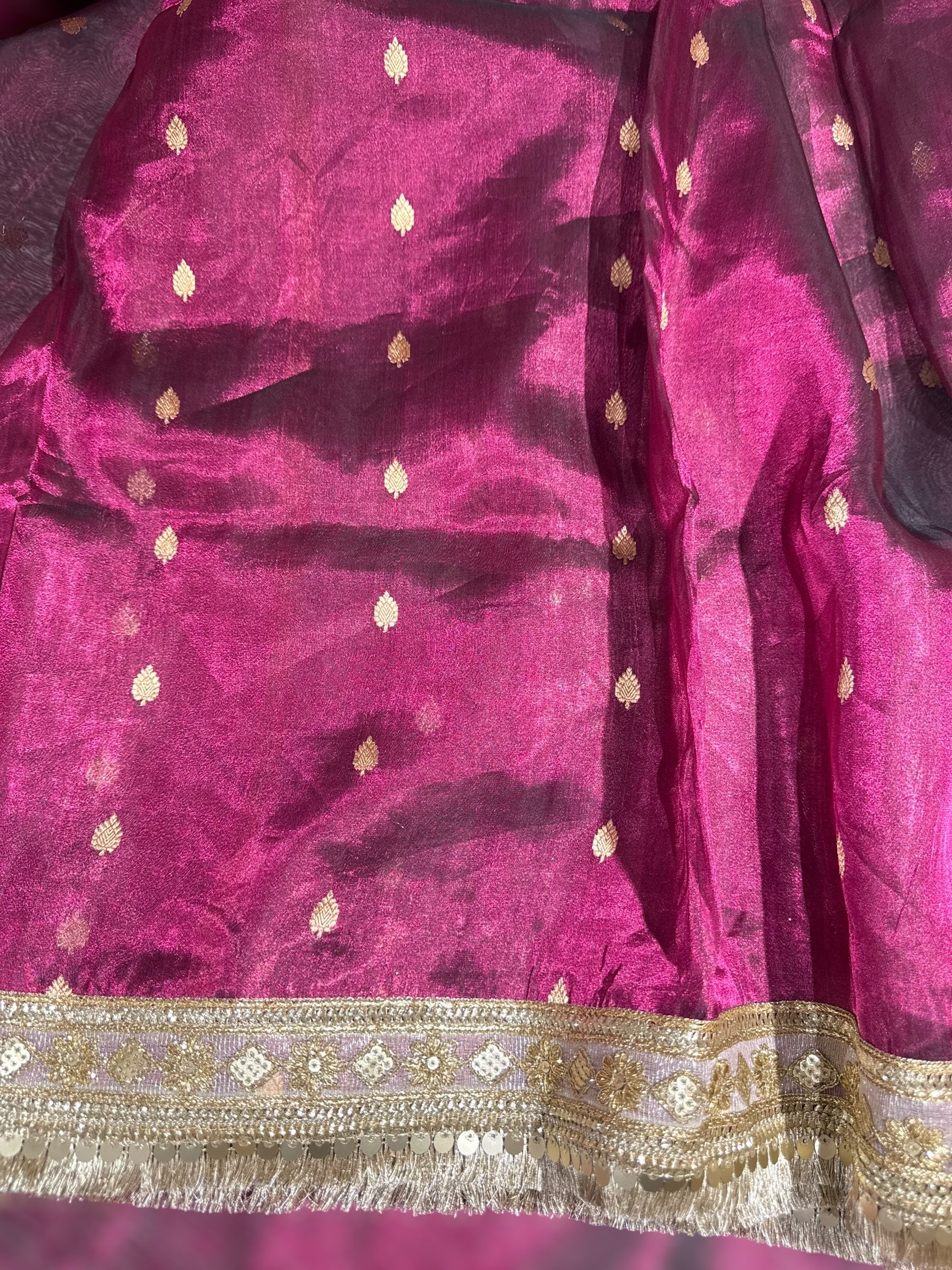 Wine Pure handloom Banarasi Tissue saree