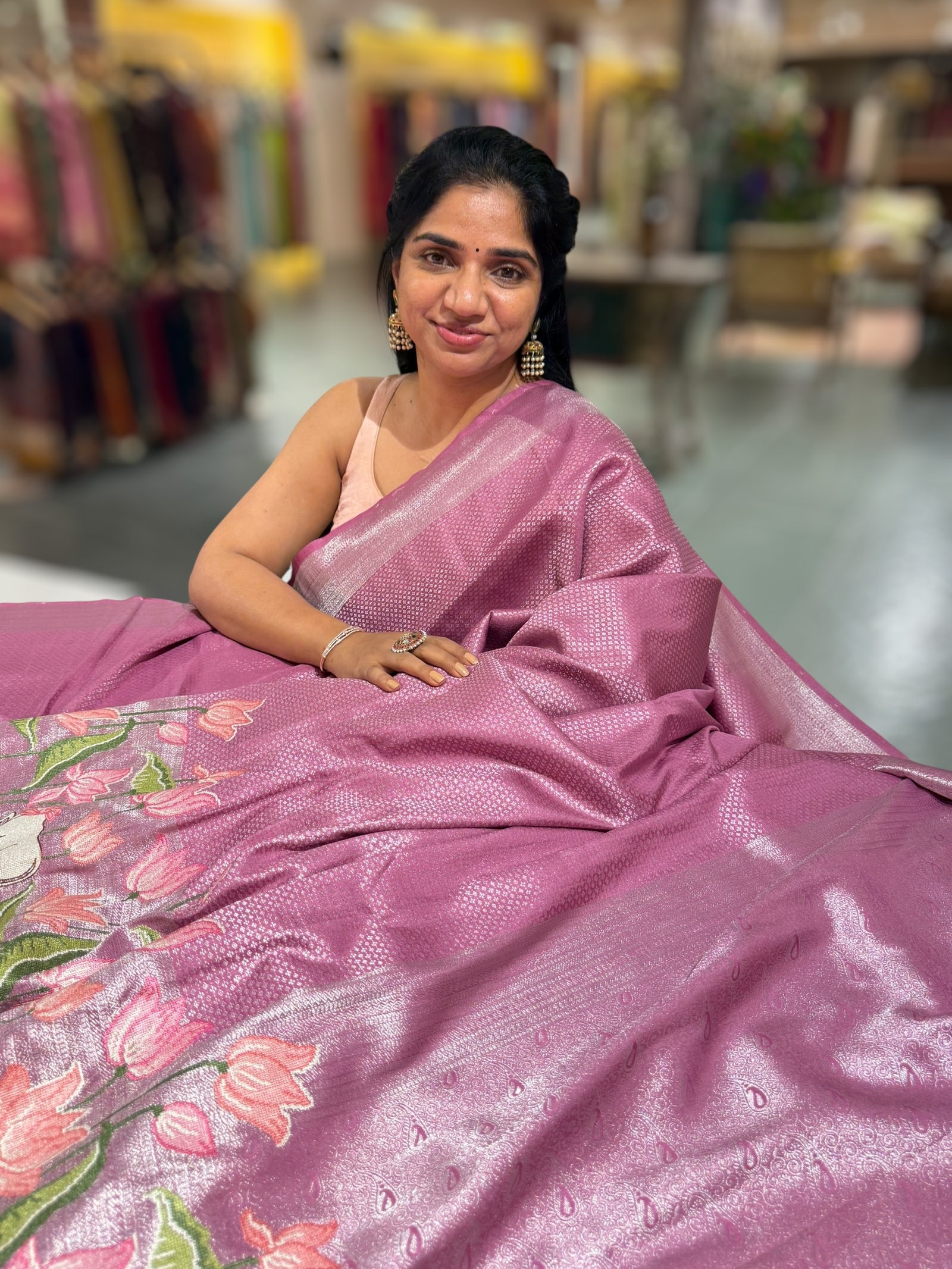 Mauve Banarasi Brocade Saree with Pichwai Embroidered Skirt Border.