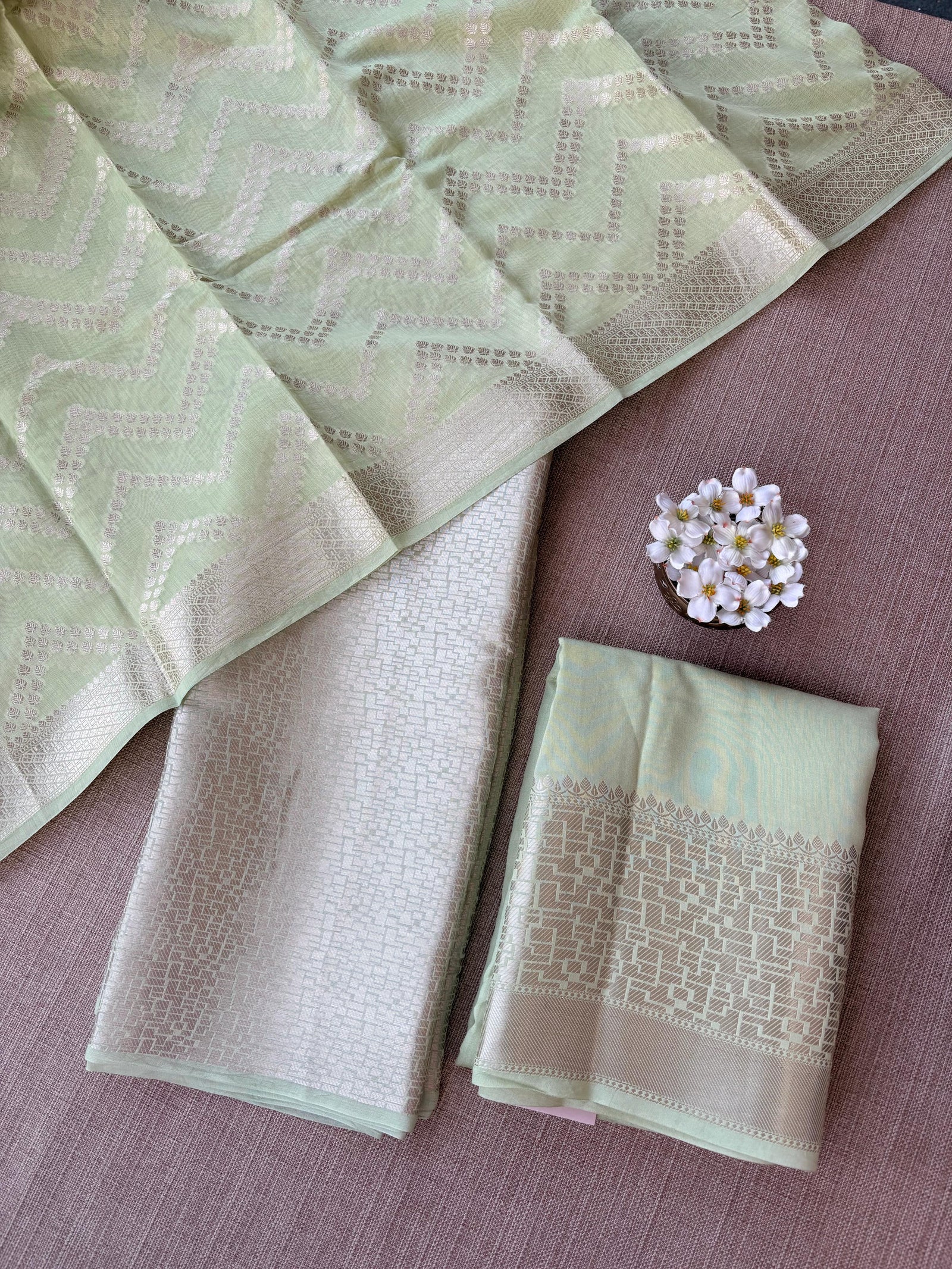 Mint Green Banarasi Mul Silk Brocade 3-pc Sharara Suit set : SS62J11