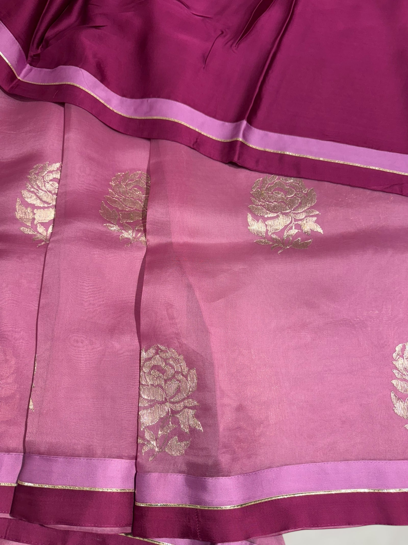 Rose Pink Pure Organza with embroidery