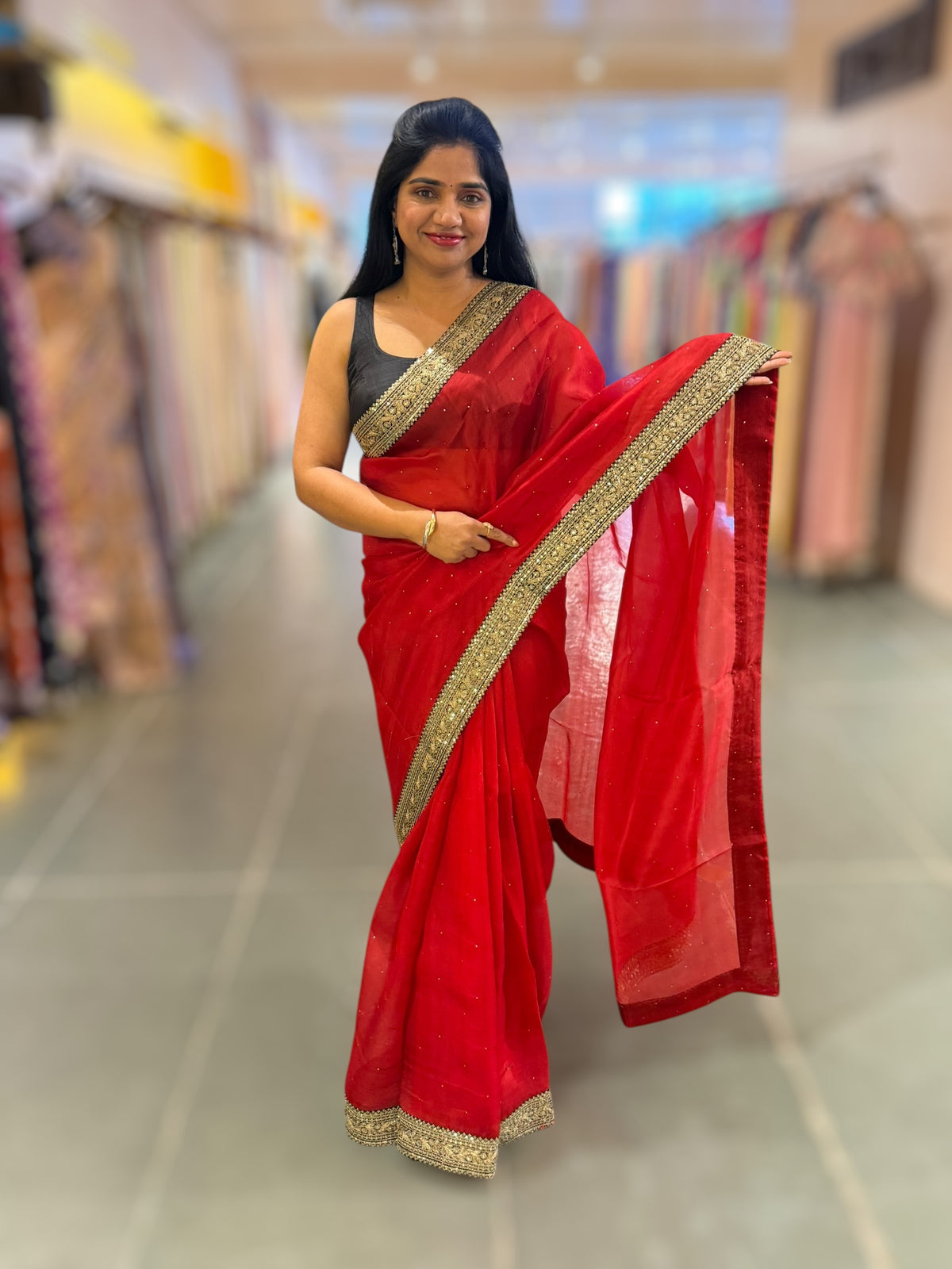 Red Organza with sabyasachi borders