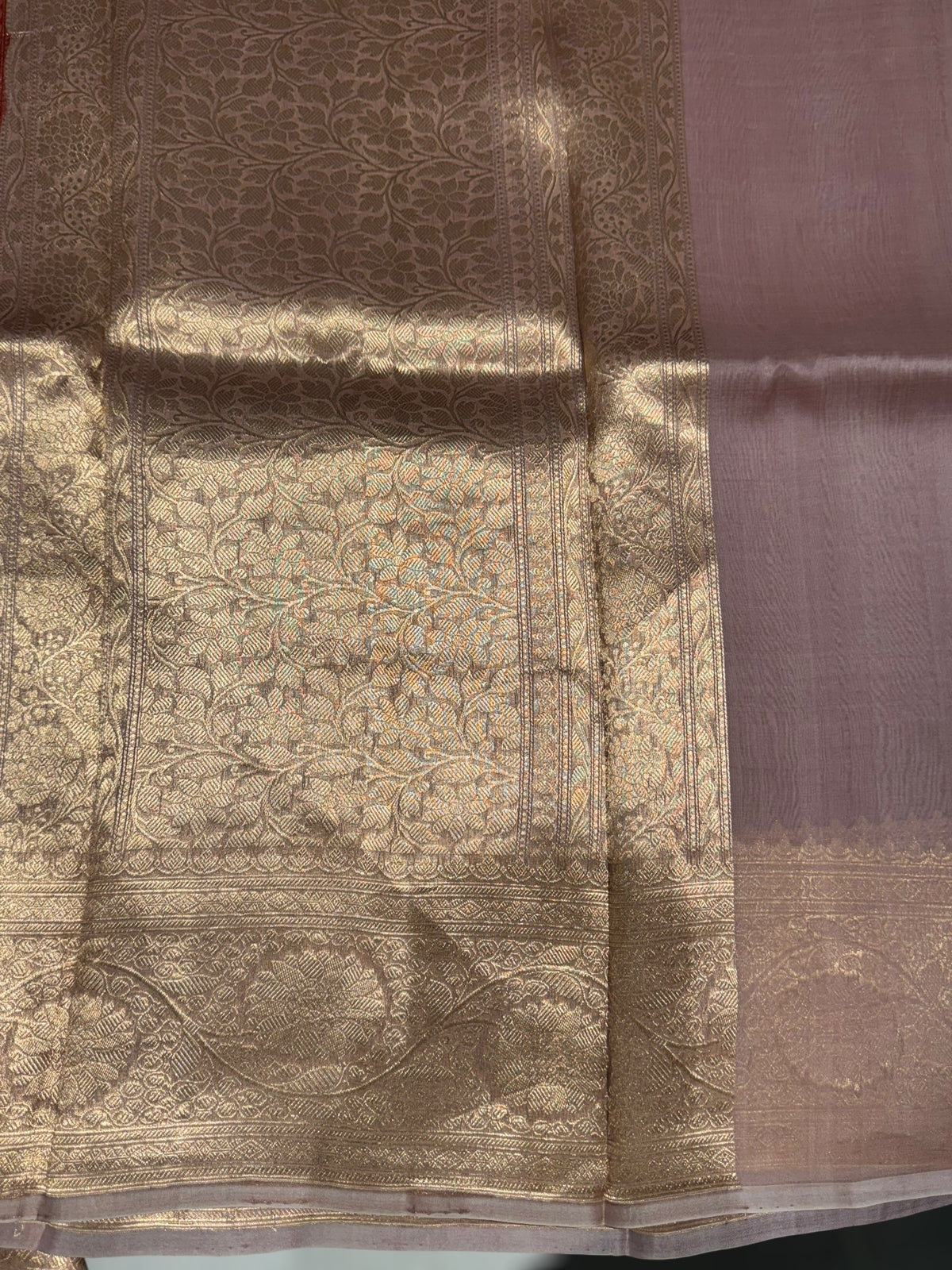 Orangish & Dusty Pink Pure Handloom premium Kora Banarasi Saree