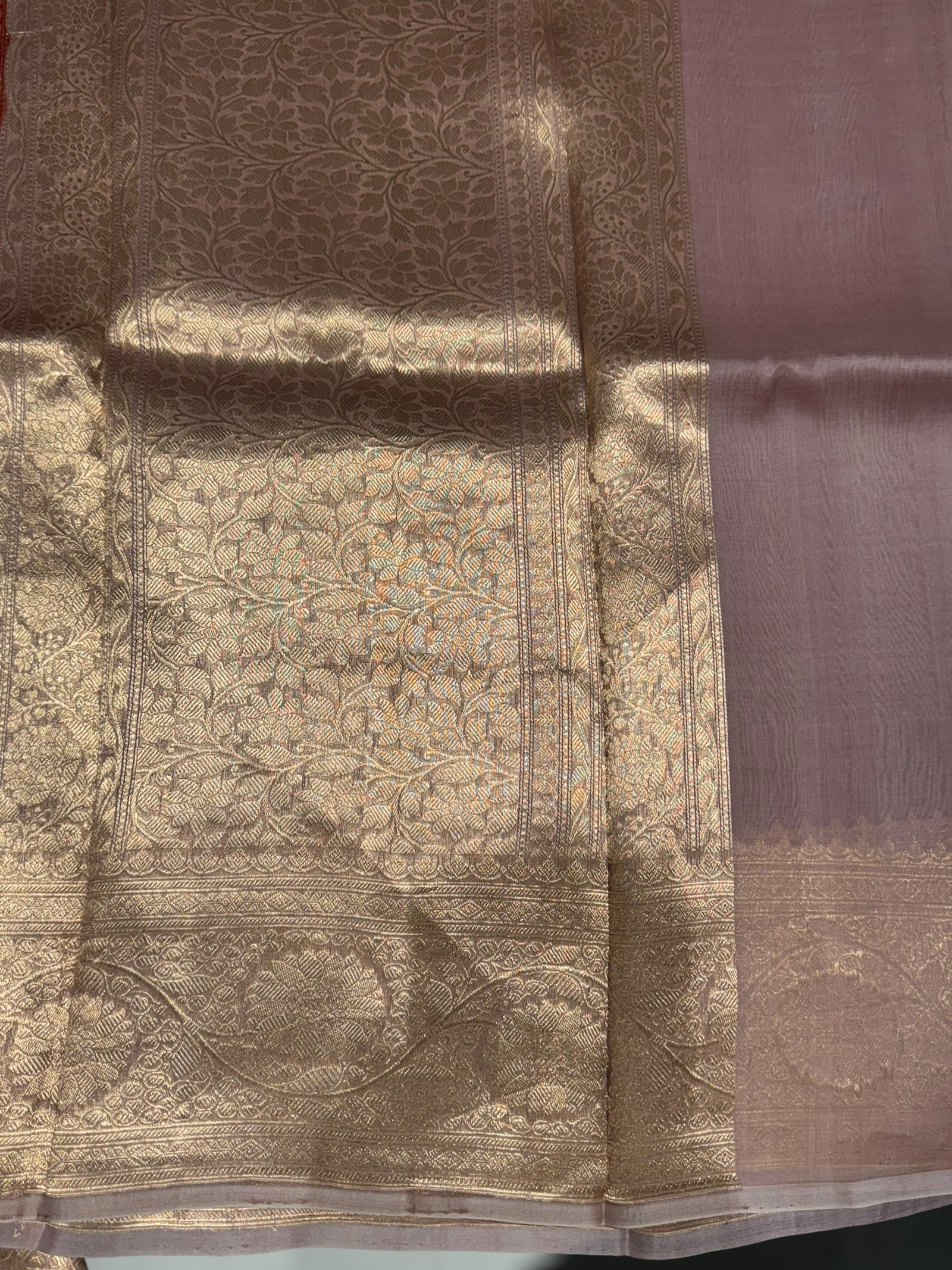 Orangish & Dusty Pink Pure Handloom premium Kora Banarasi Saree