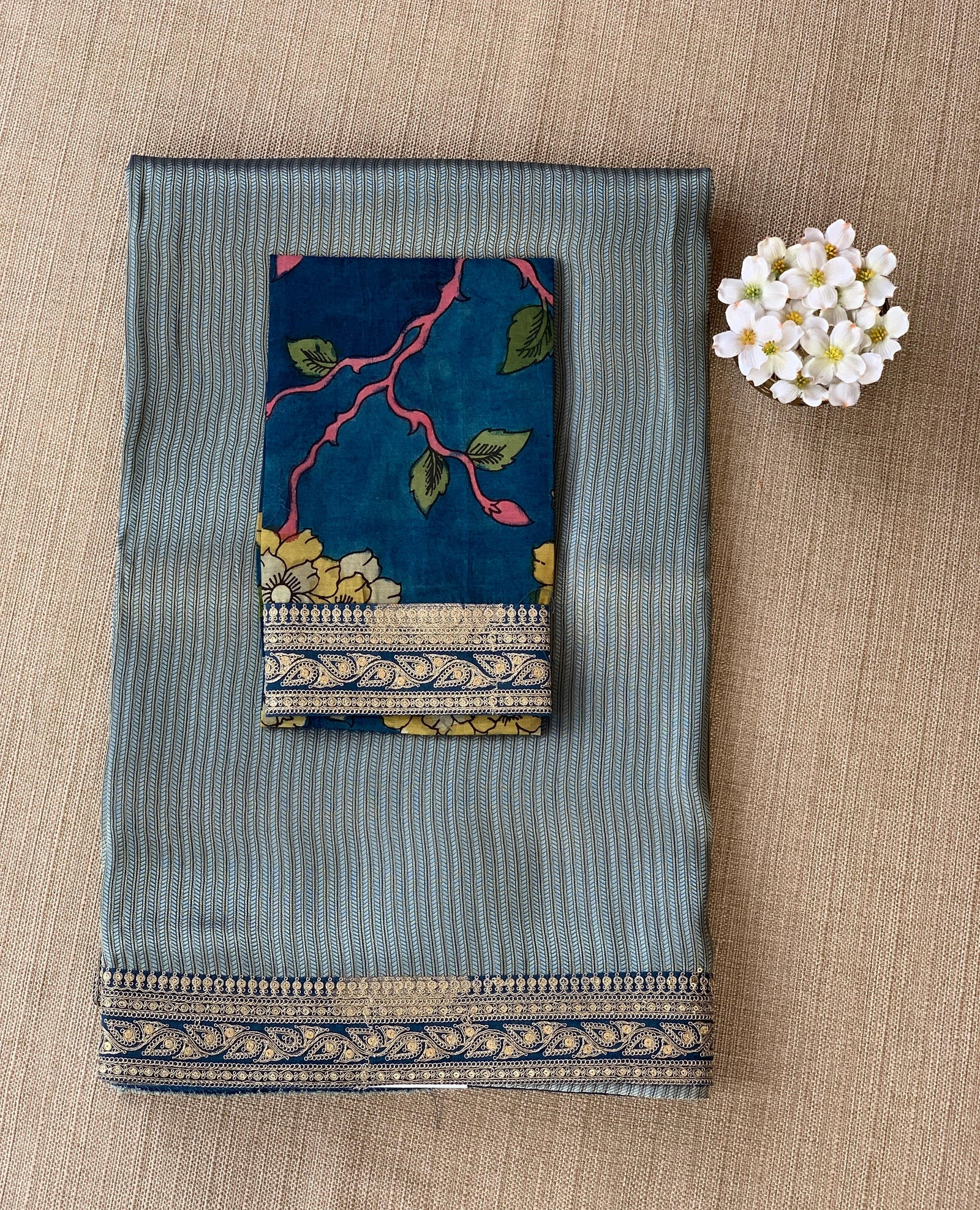 Cobalt blue Banarasi tonchoi brocade with sabyasachi borders and pen kalamkari Blouses