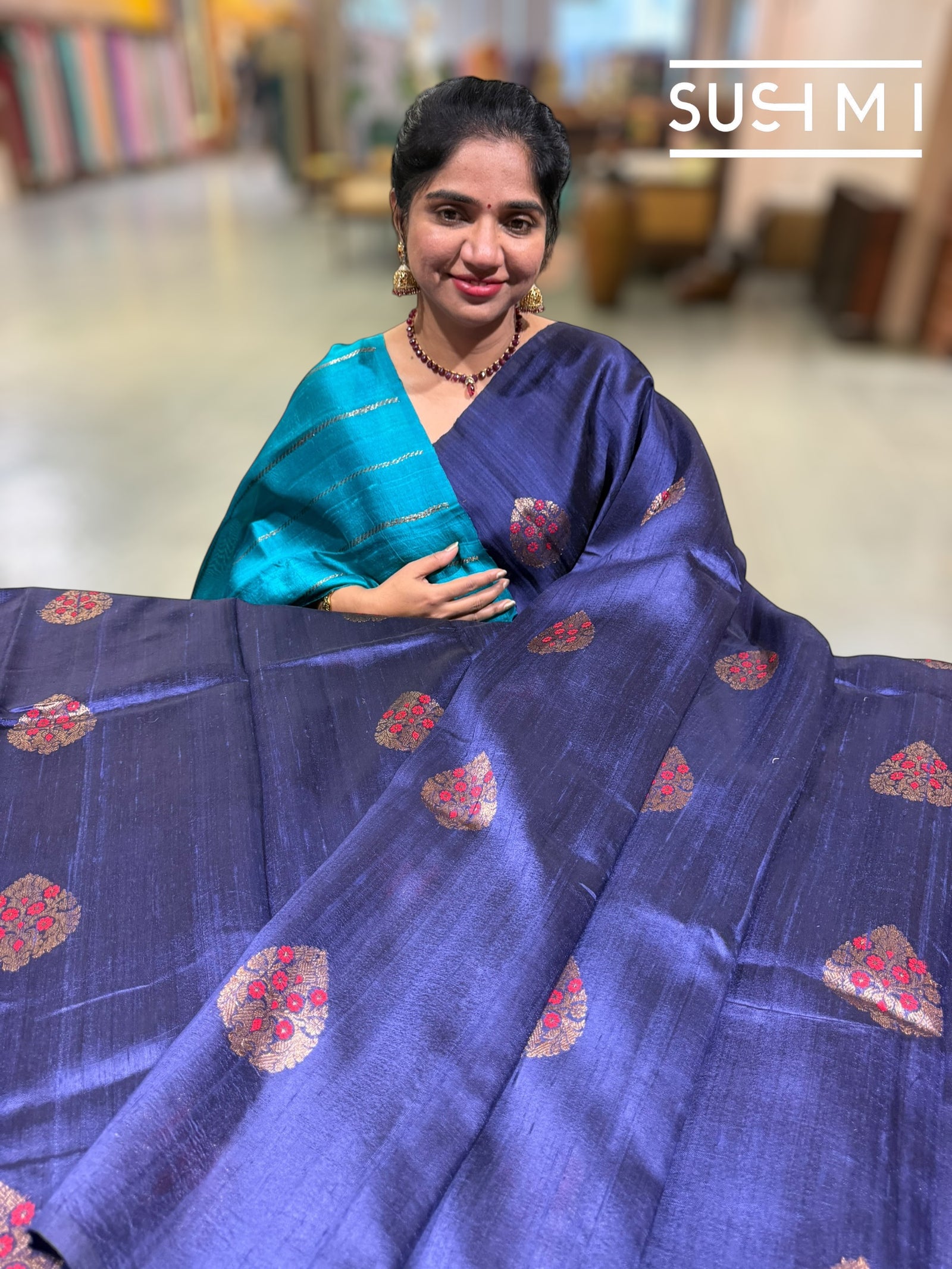 Midnight Blue Banarasi Handloom Dupion Rawsilk Saree : S62F109